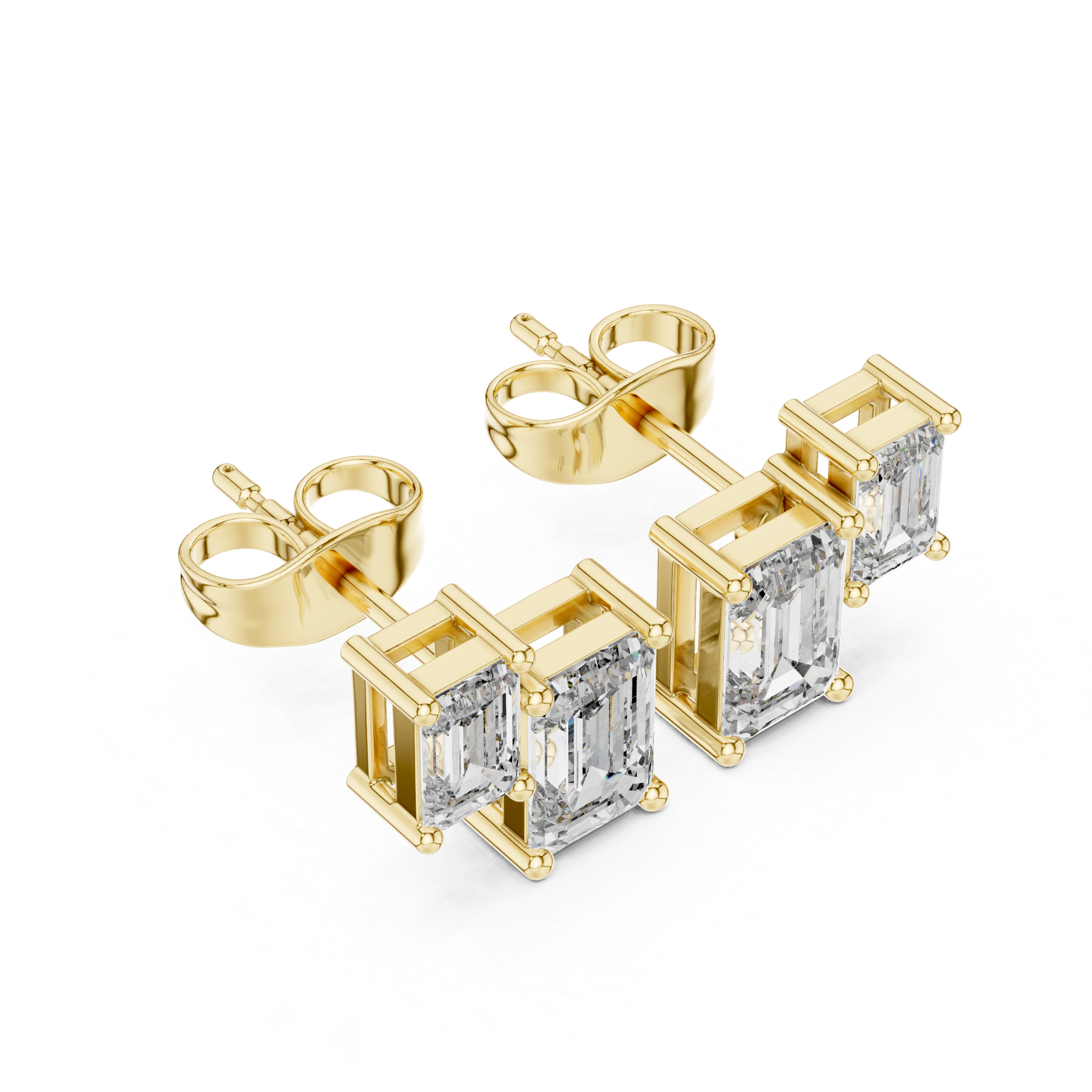 Emerald Cut Diamond Bar Stud Earrings