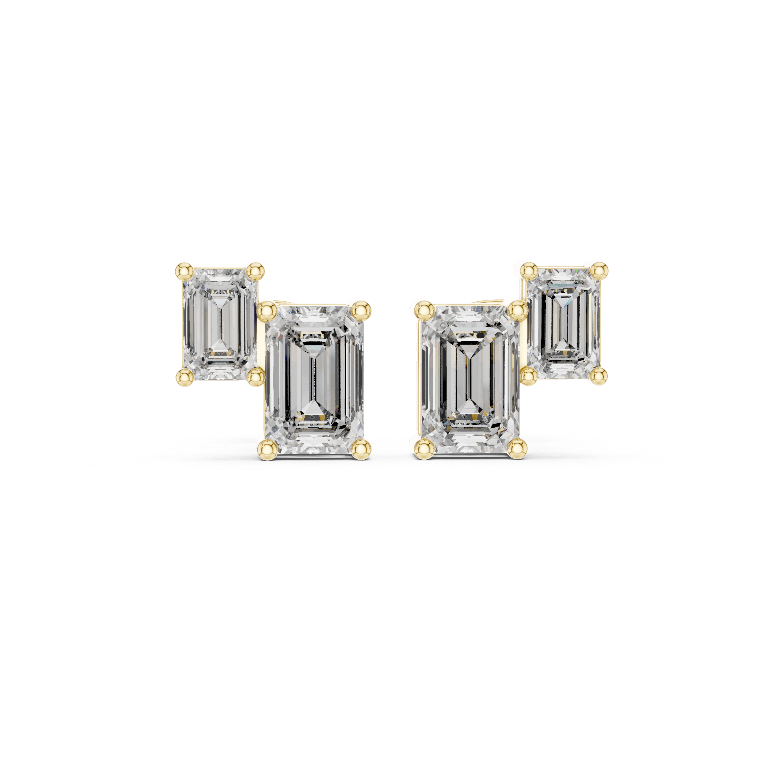 Emerald Cut Diamond Bar Stud Earrings
