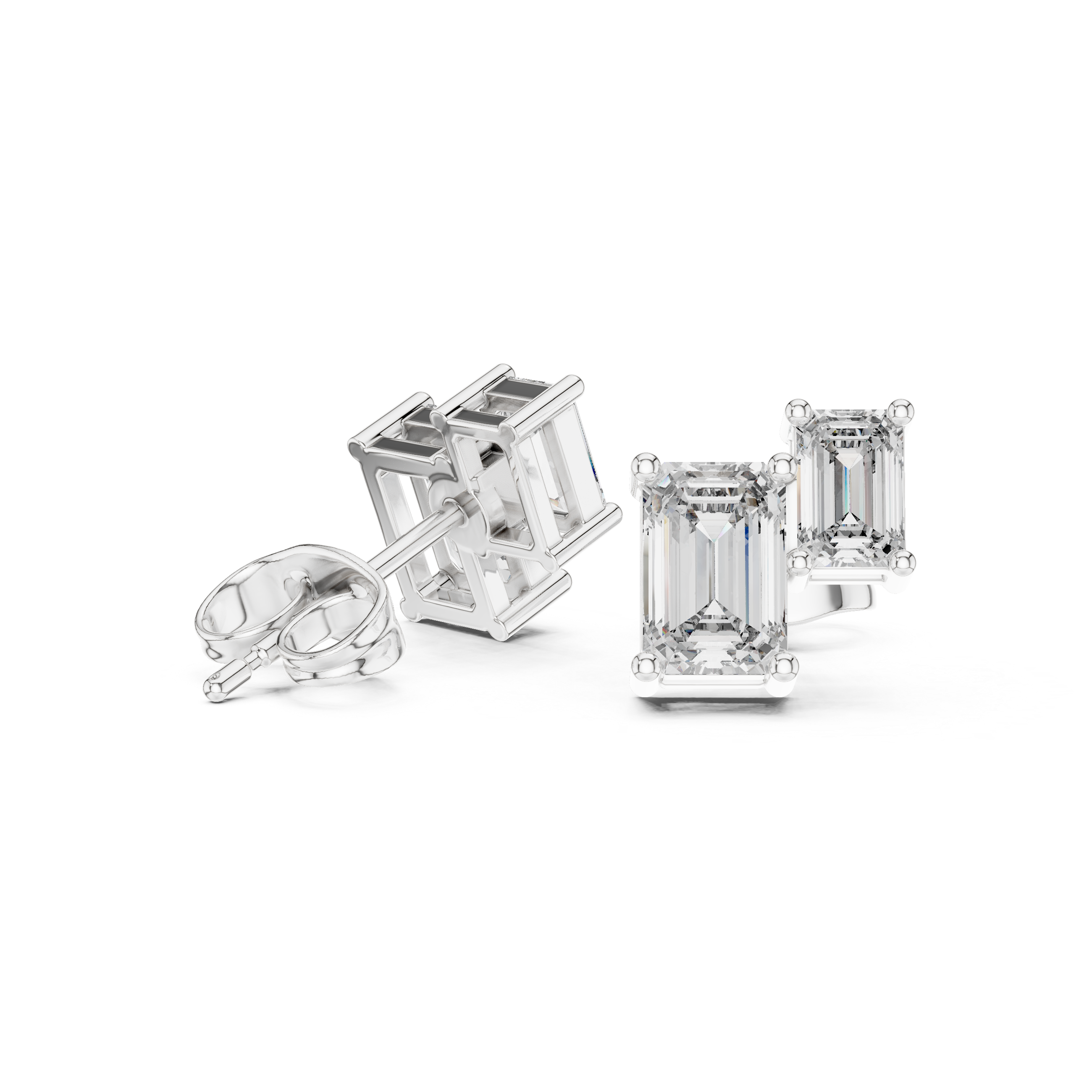 Emerald Cut Diamond Bar Stud Earrings