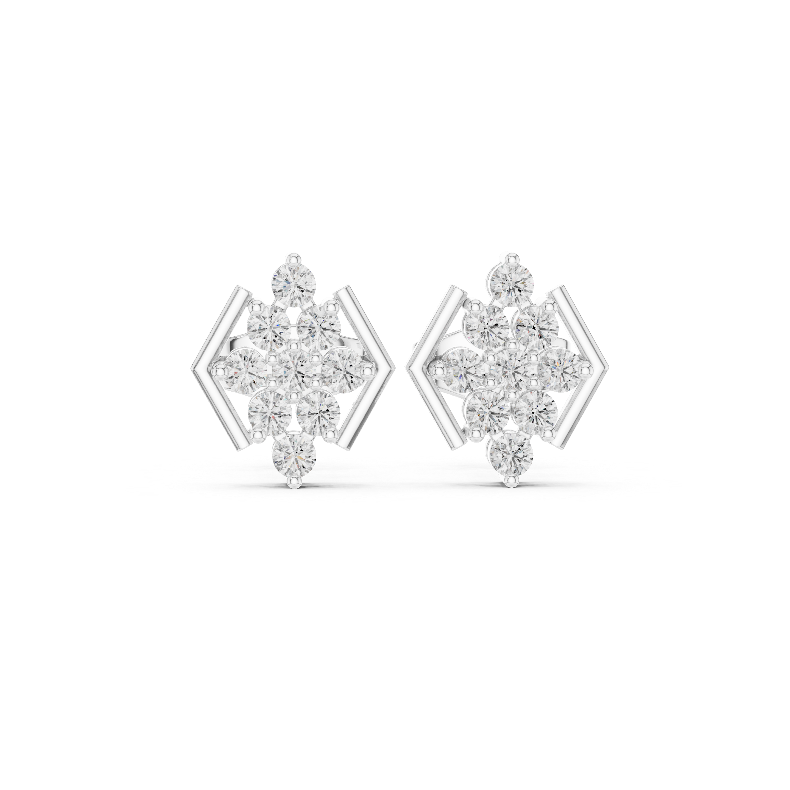 Geometric Hexagon Diamond Cluster Stud Earrings