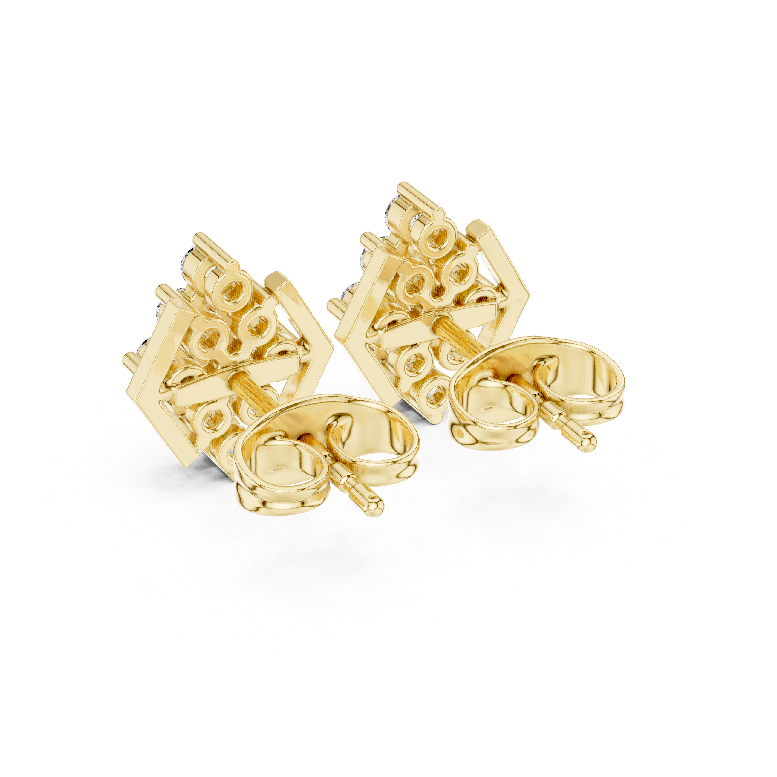 Geometric Hexagon Diamond Cluster Stud Earrings