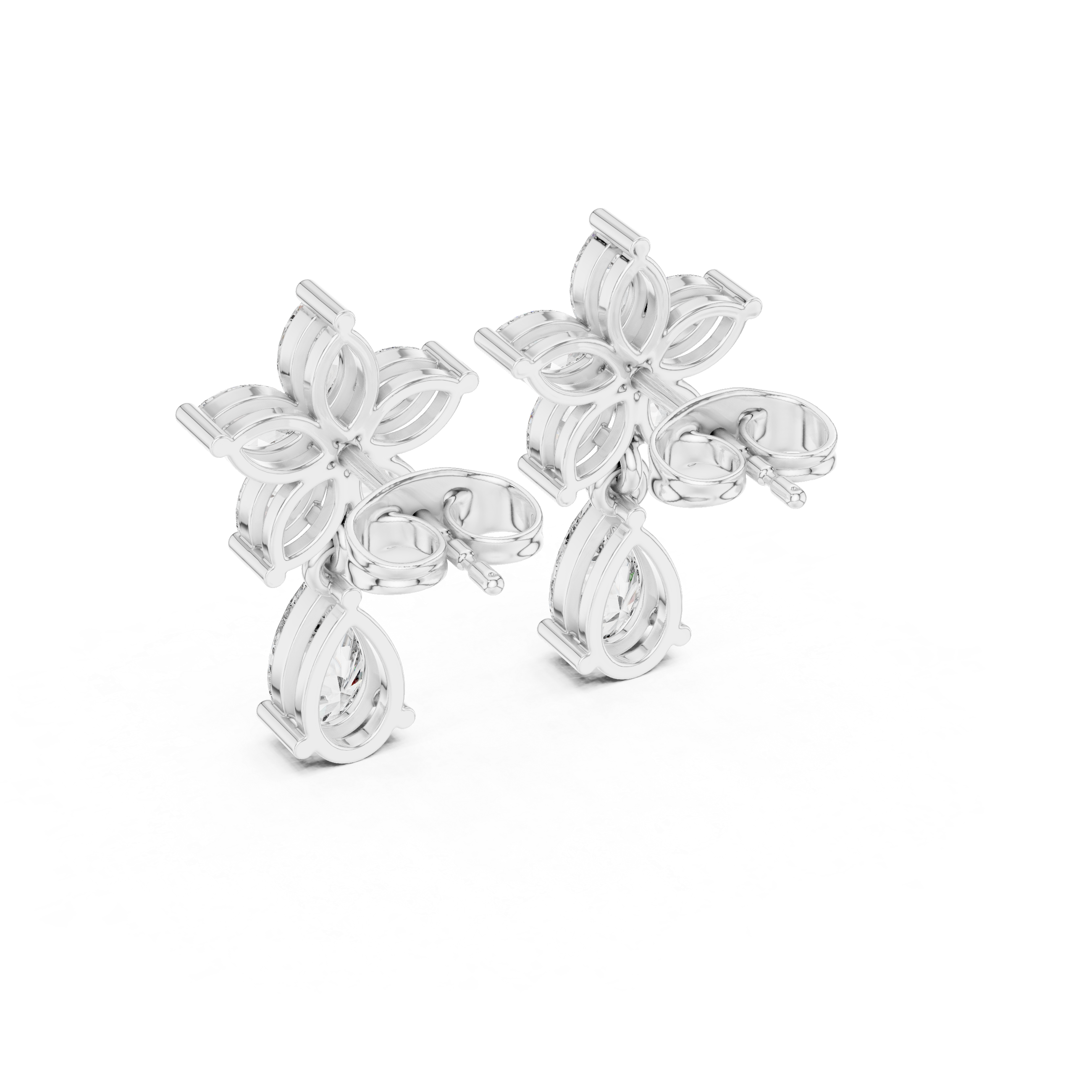 Floral Marquise Diamond Drop Earrings with Pear Cut Dangle