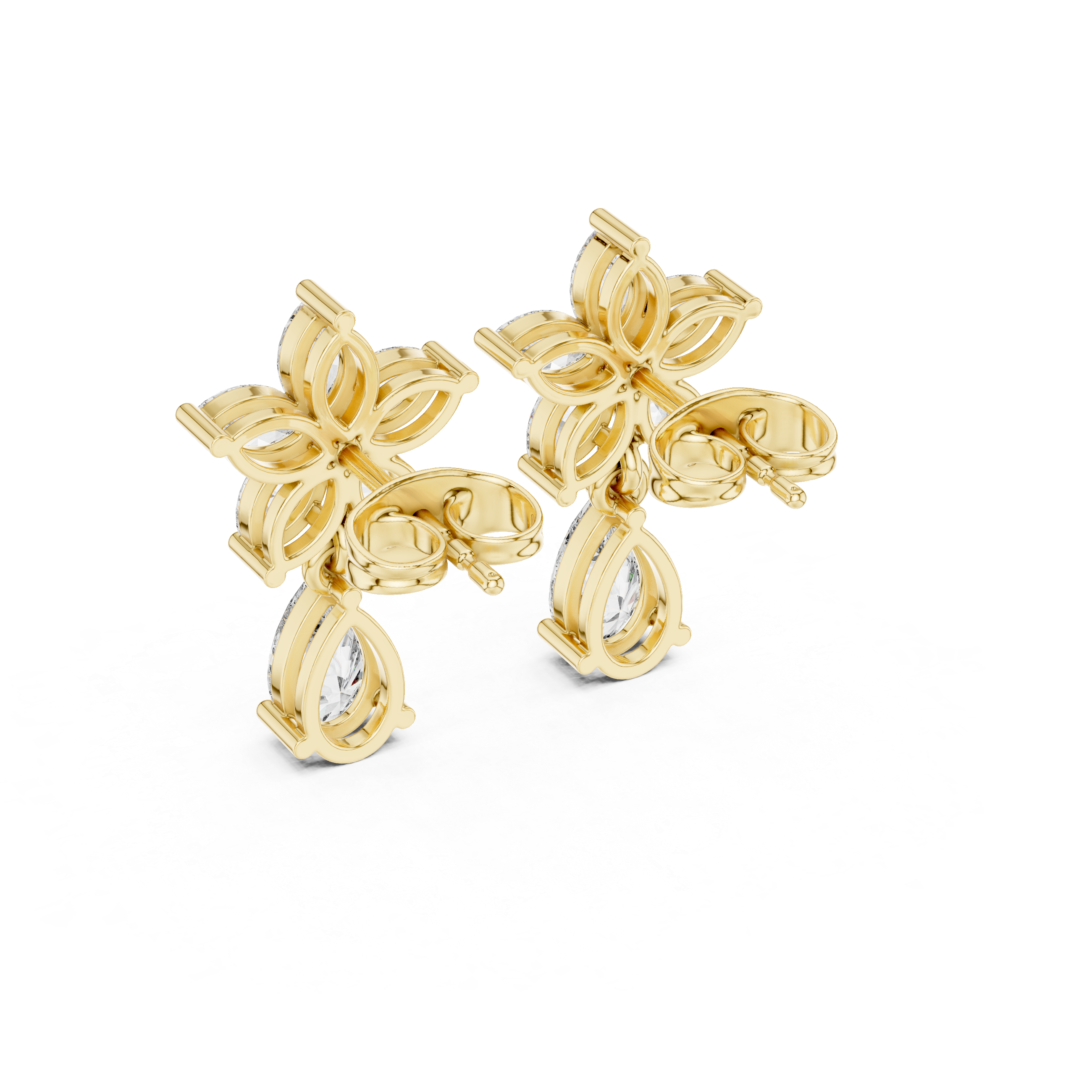 Floral Marquise Diamond Drop Earrings with Pear Cut Dangle