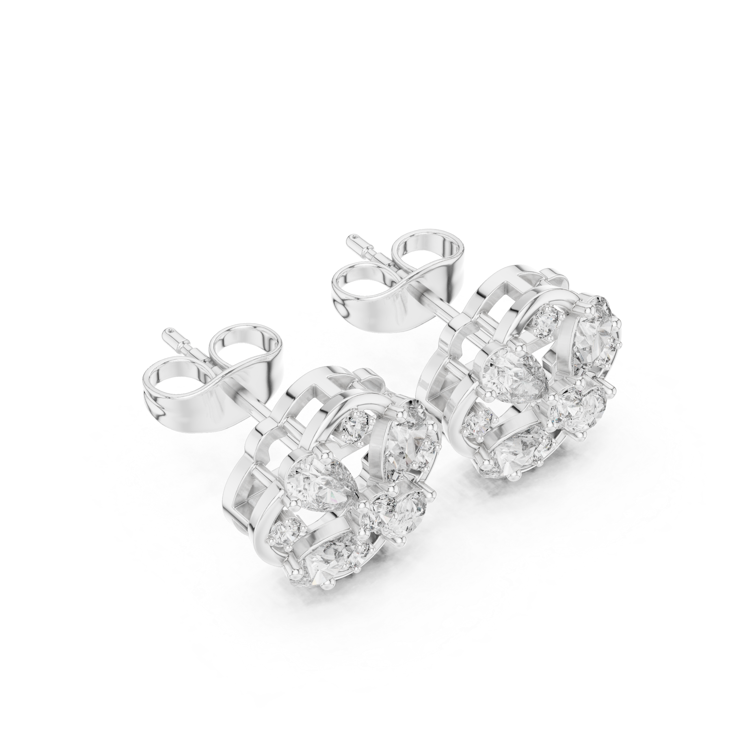 Floral Cluster Diamond Stud Earrings with Pear Accents