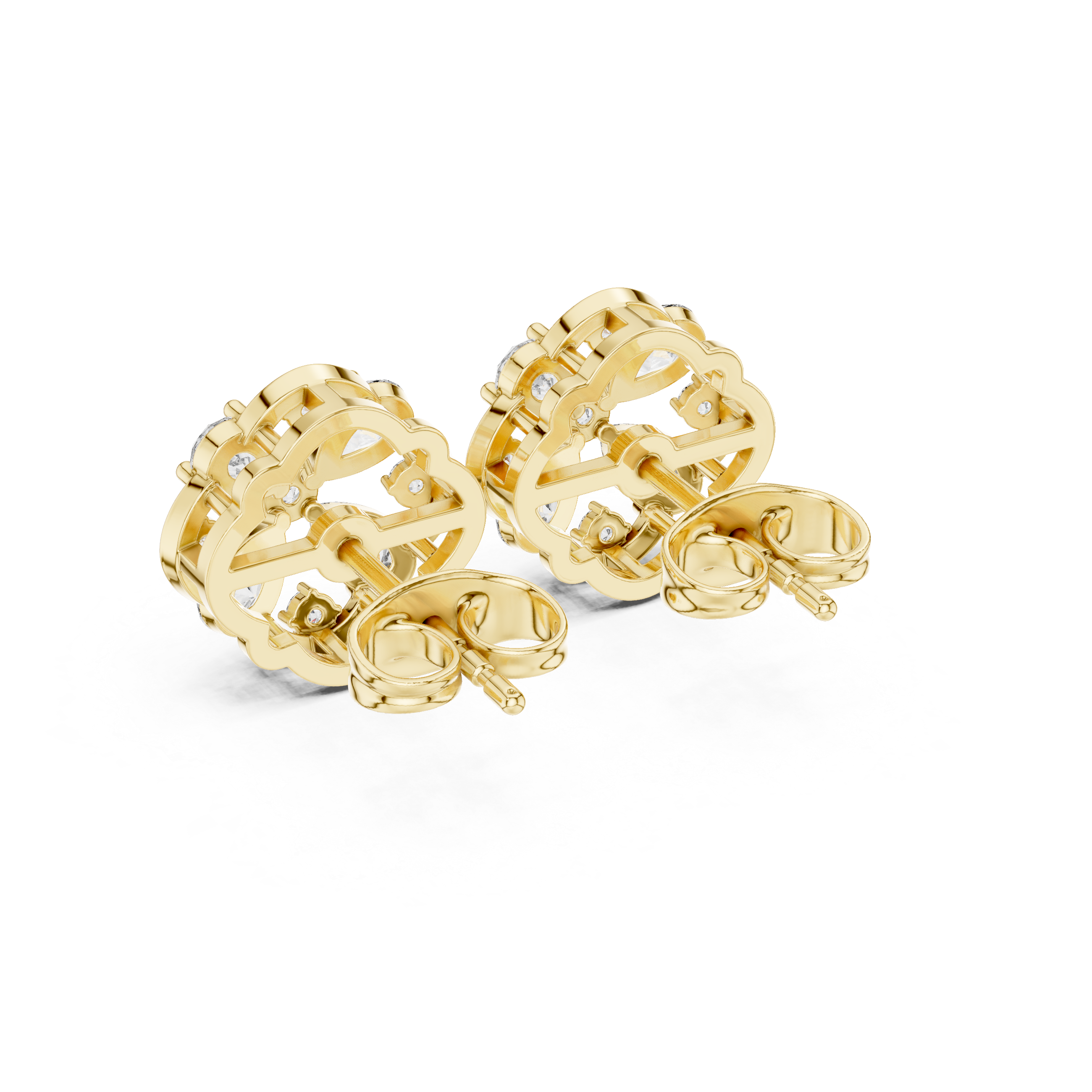Floral Cluster Diamond Stud Earrings with Pear Accents