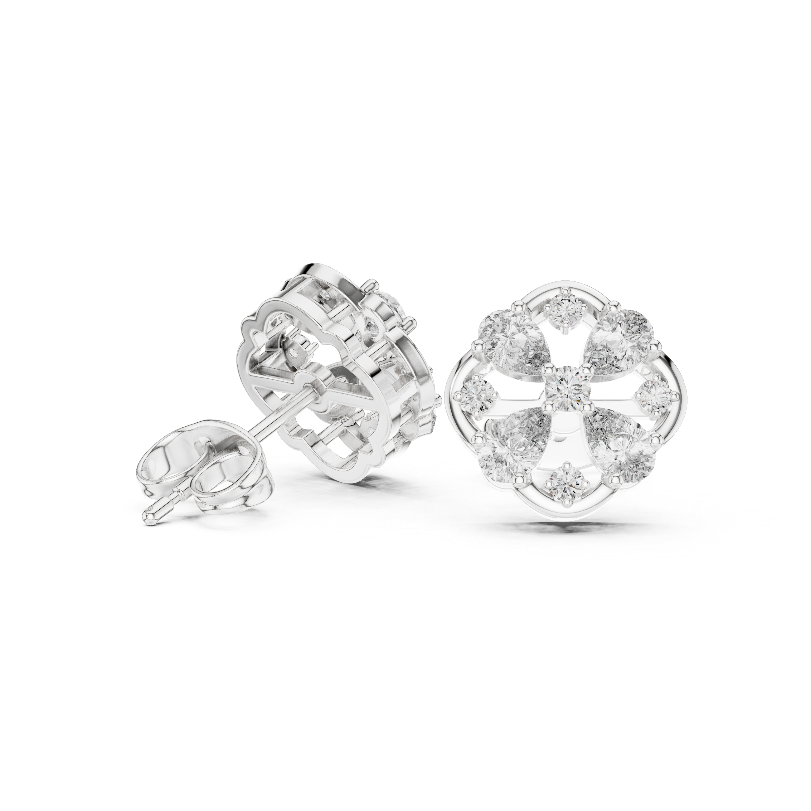 Floral Cluster Diamond Stud Earrings with Pear Accents