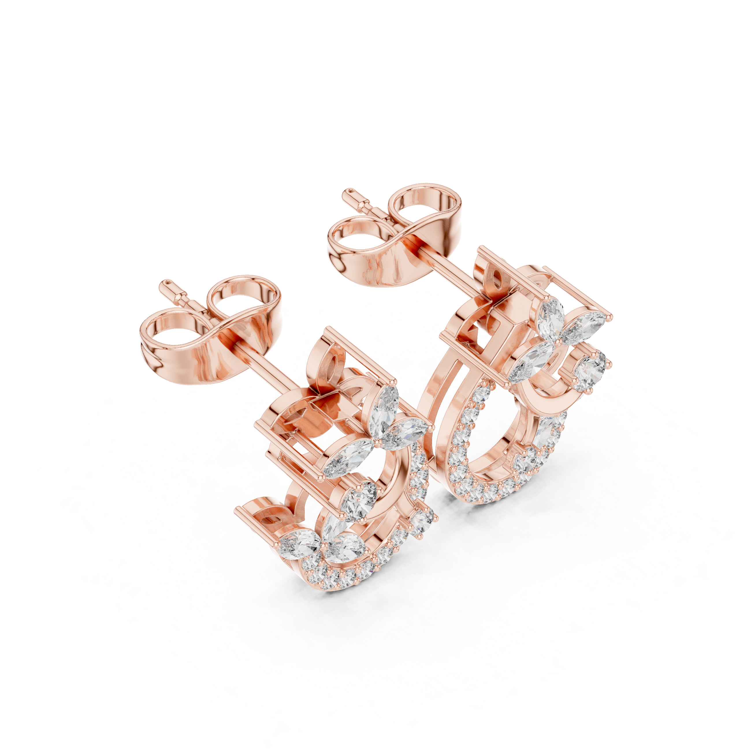 Marquise Floral Drop-Inspired Diamond Stud Earrings