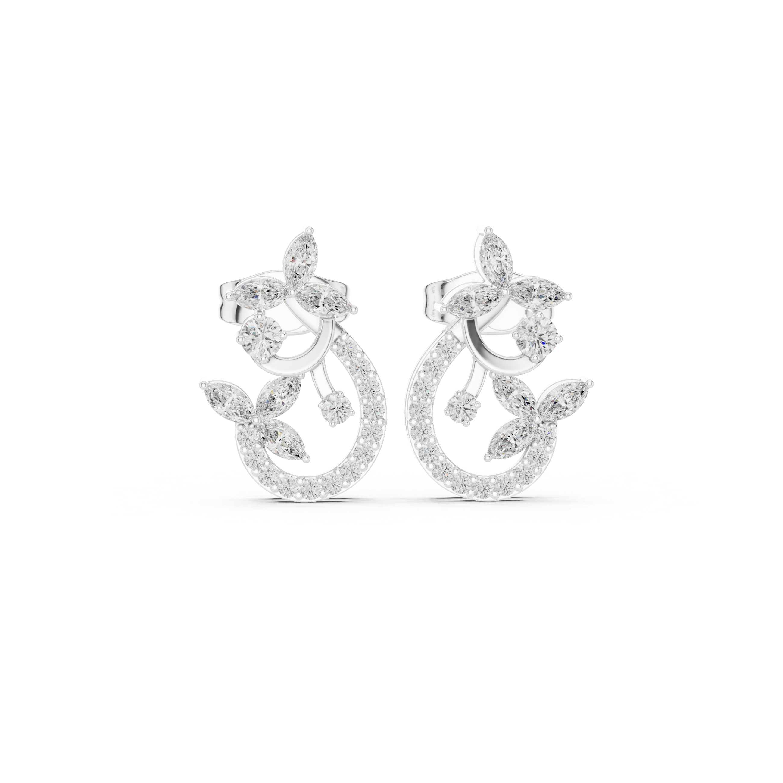 Marquise Floral Drop-Inspired Diamond Stud Earrings