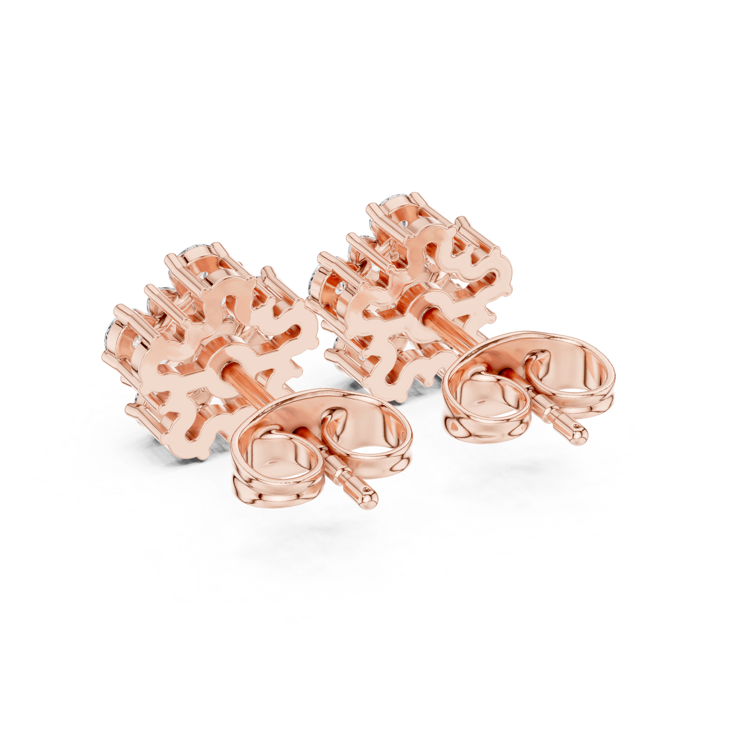 Marquise & Round Diamond Floral Cluster Stud Earrings