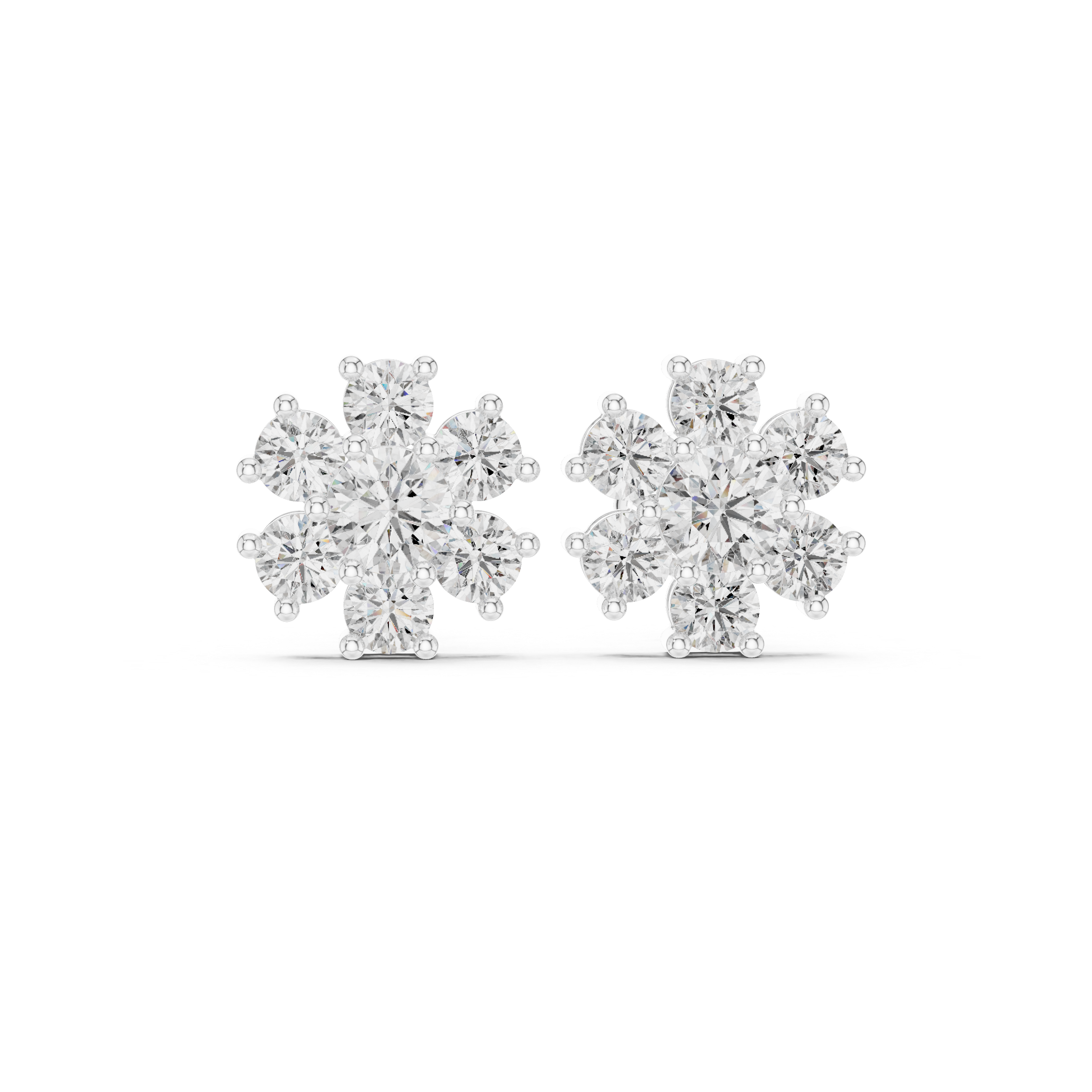 Round Cluster Diamond Floral Stud Earrings