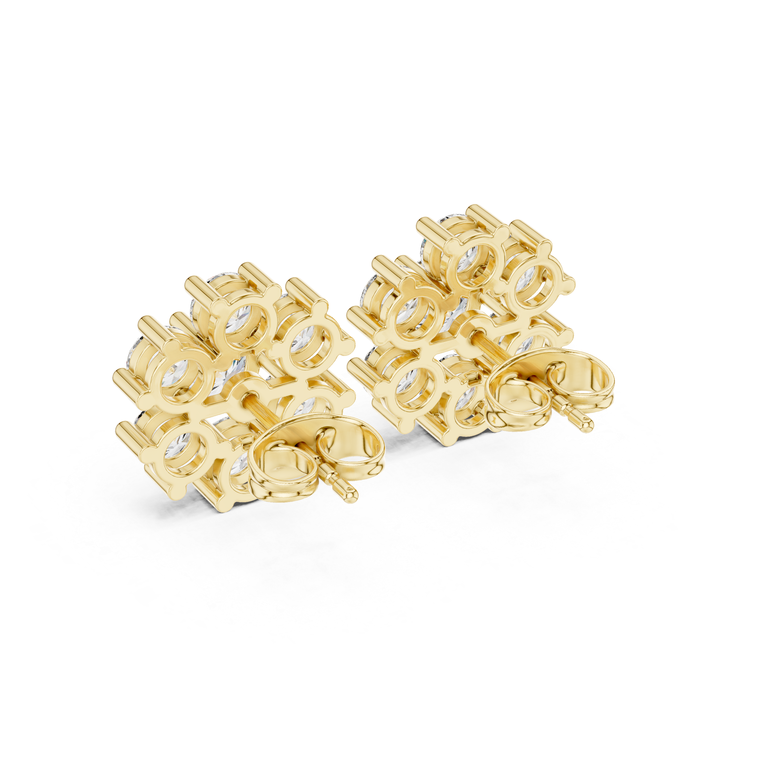 Round Cluster Diamond Floral Stud Earrings