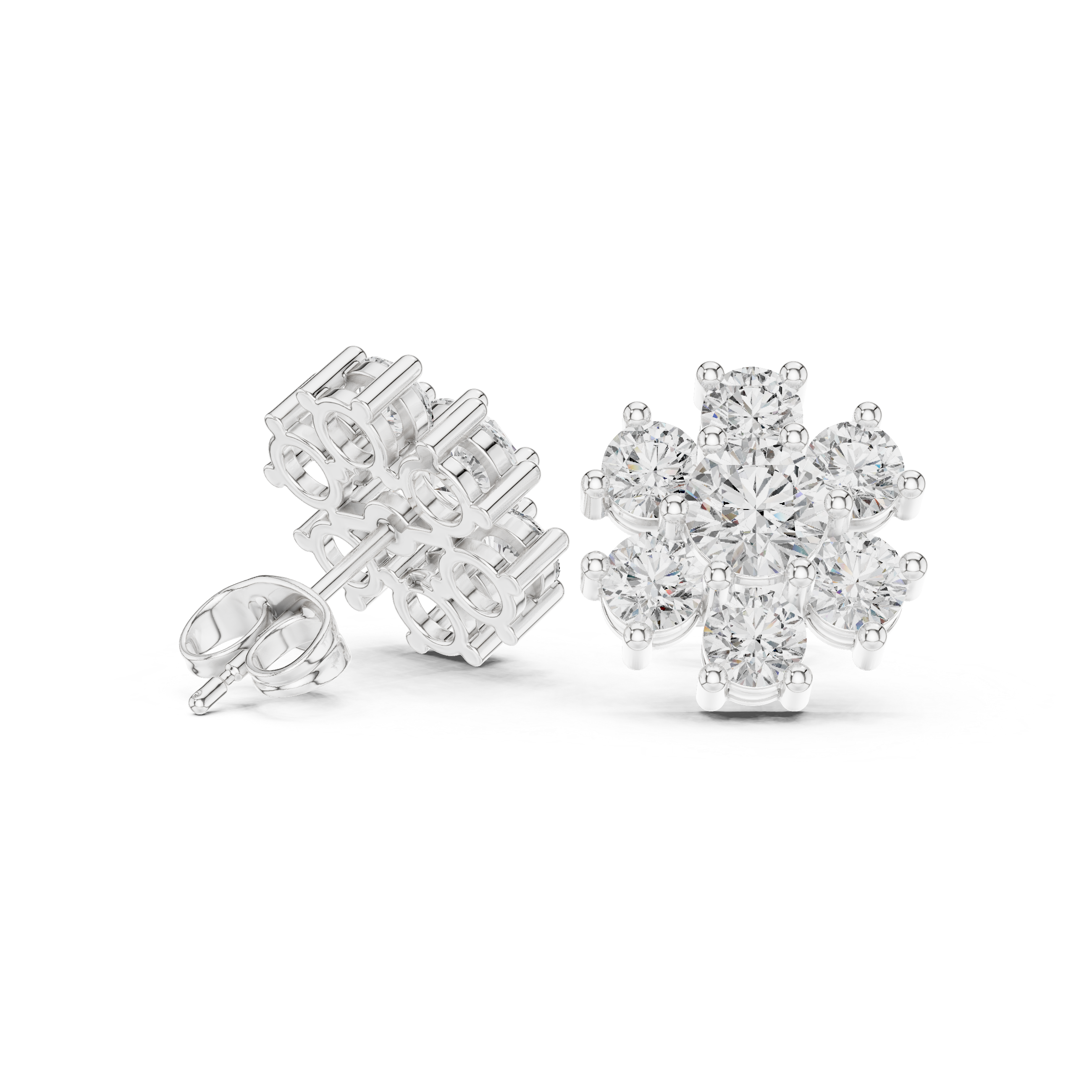 Round Cluster Diamond Floral Stud Earrings