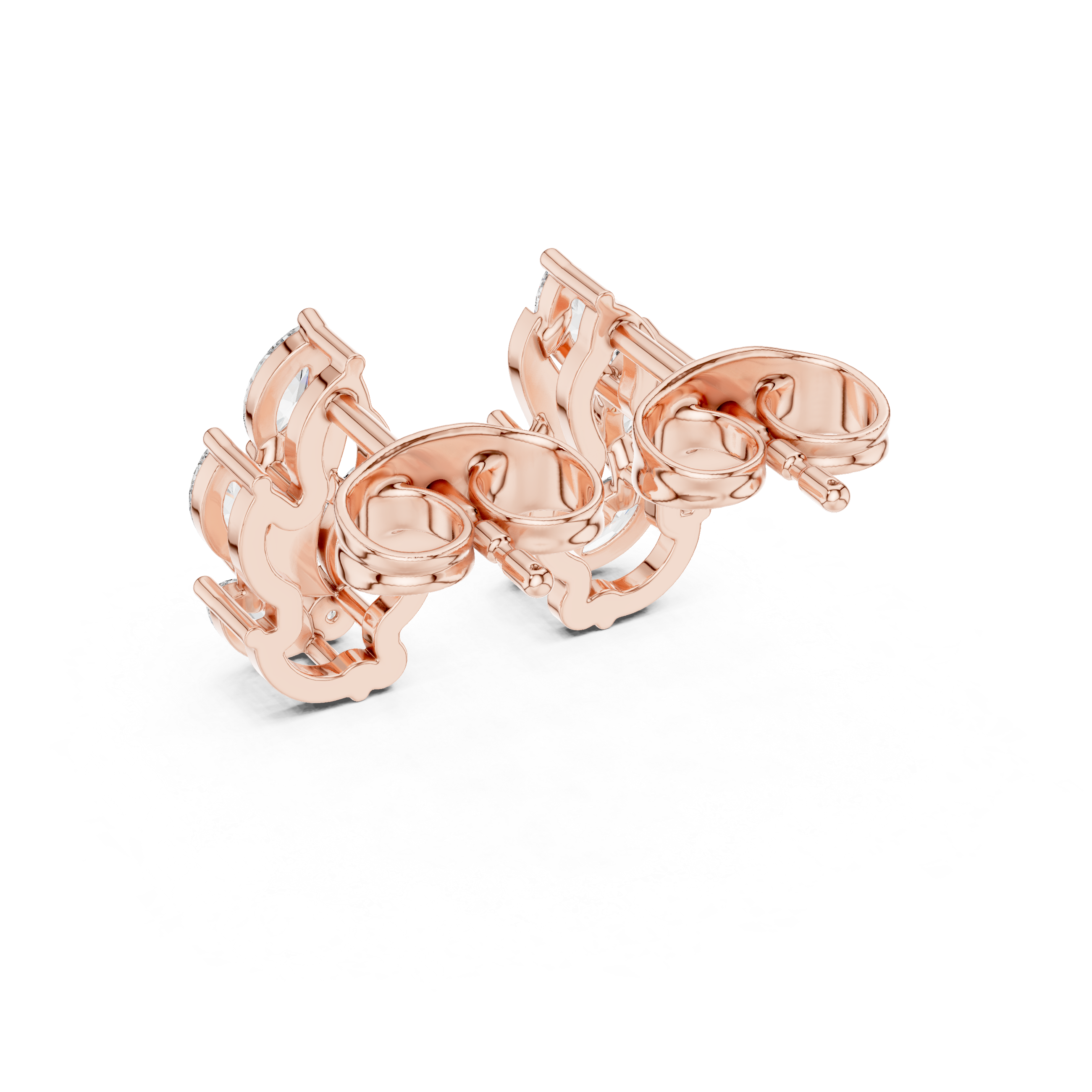Curved Leaf Marquise Diamond Stud Earrings