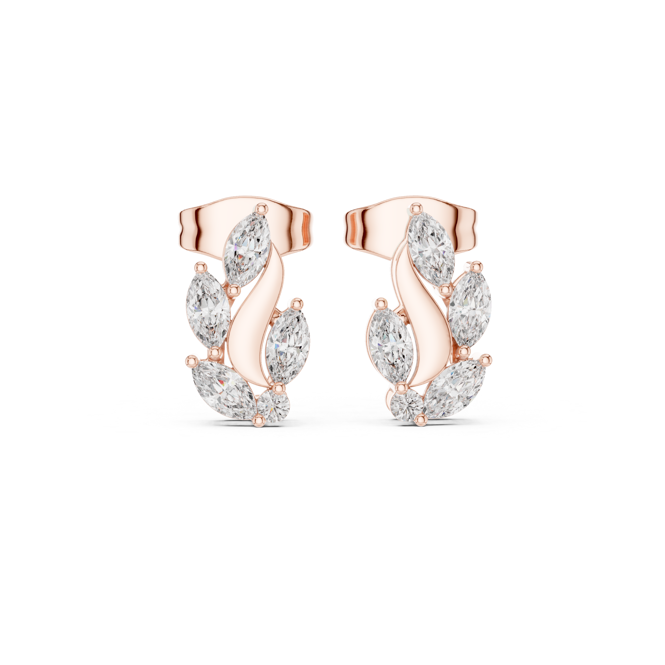 Curved Leaf Marquise Diamond Stud Earrings