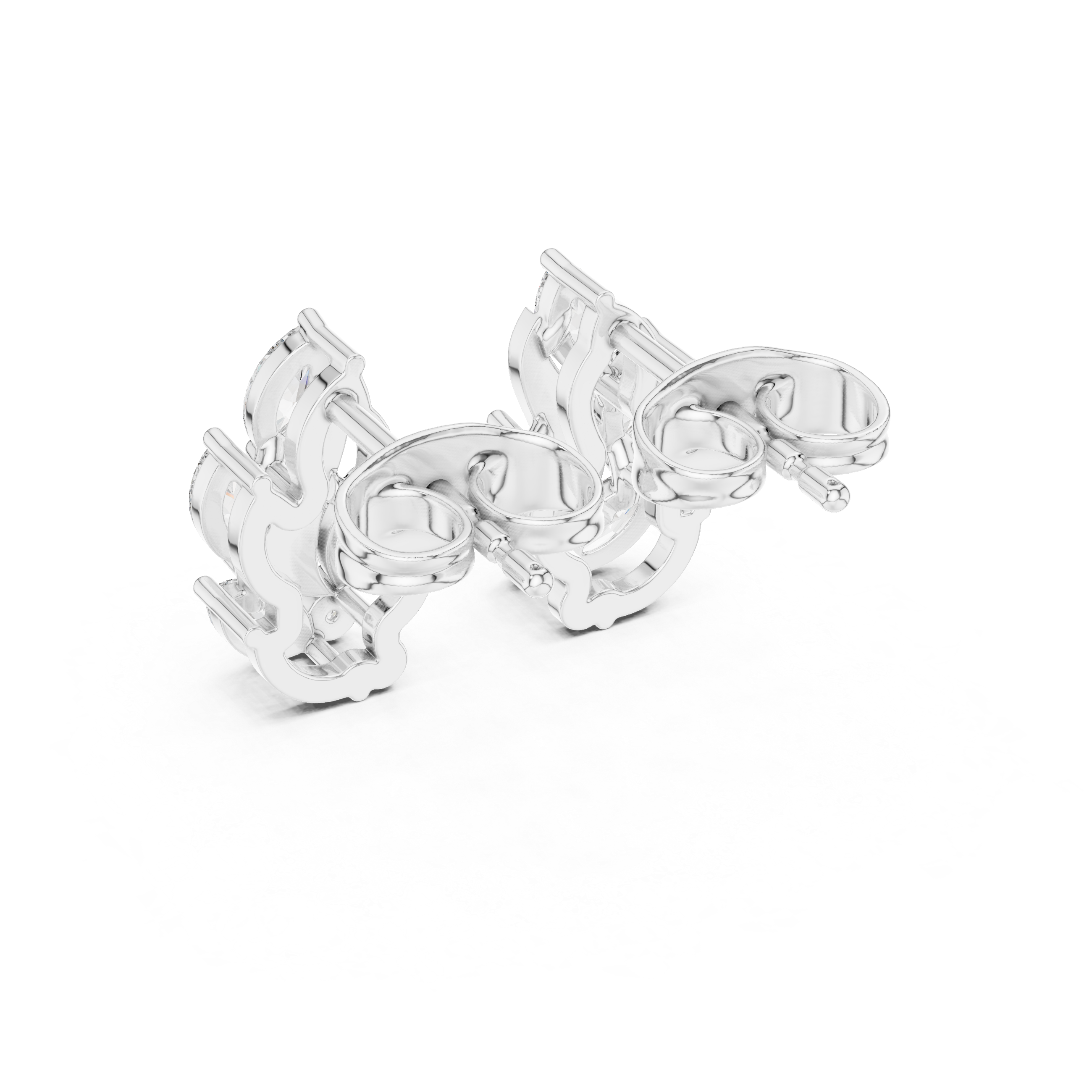 Curved Leaf Marquise Diamond Stud Earrings