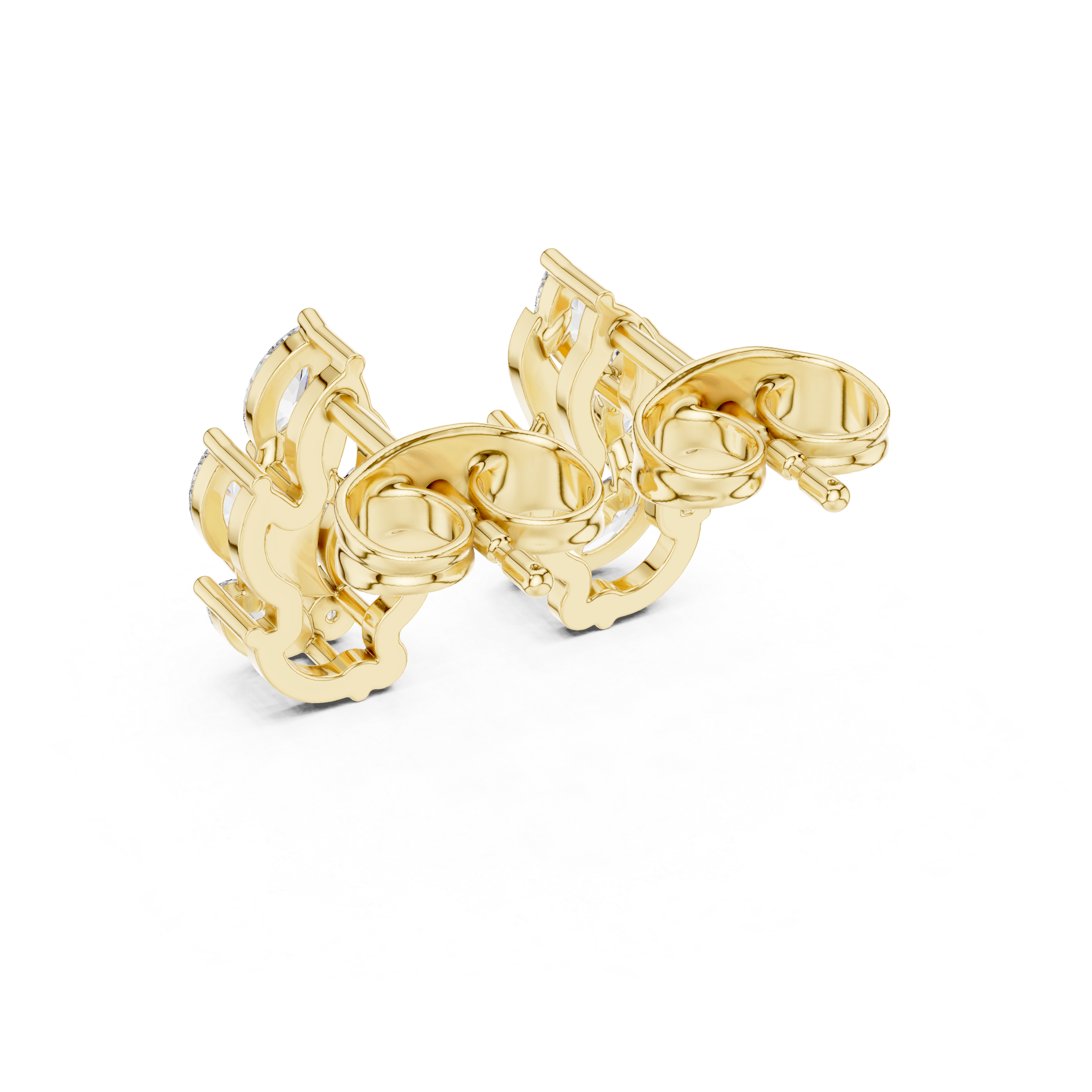 Curved Leaf Marquise Diamond Stud Earrings