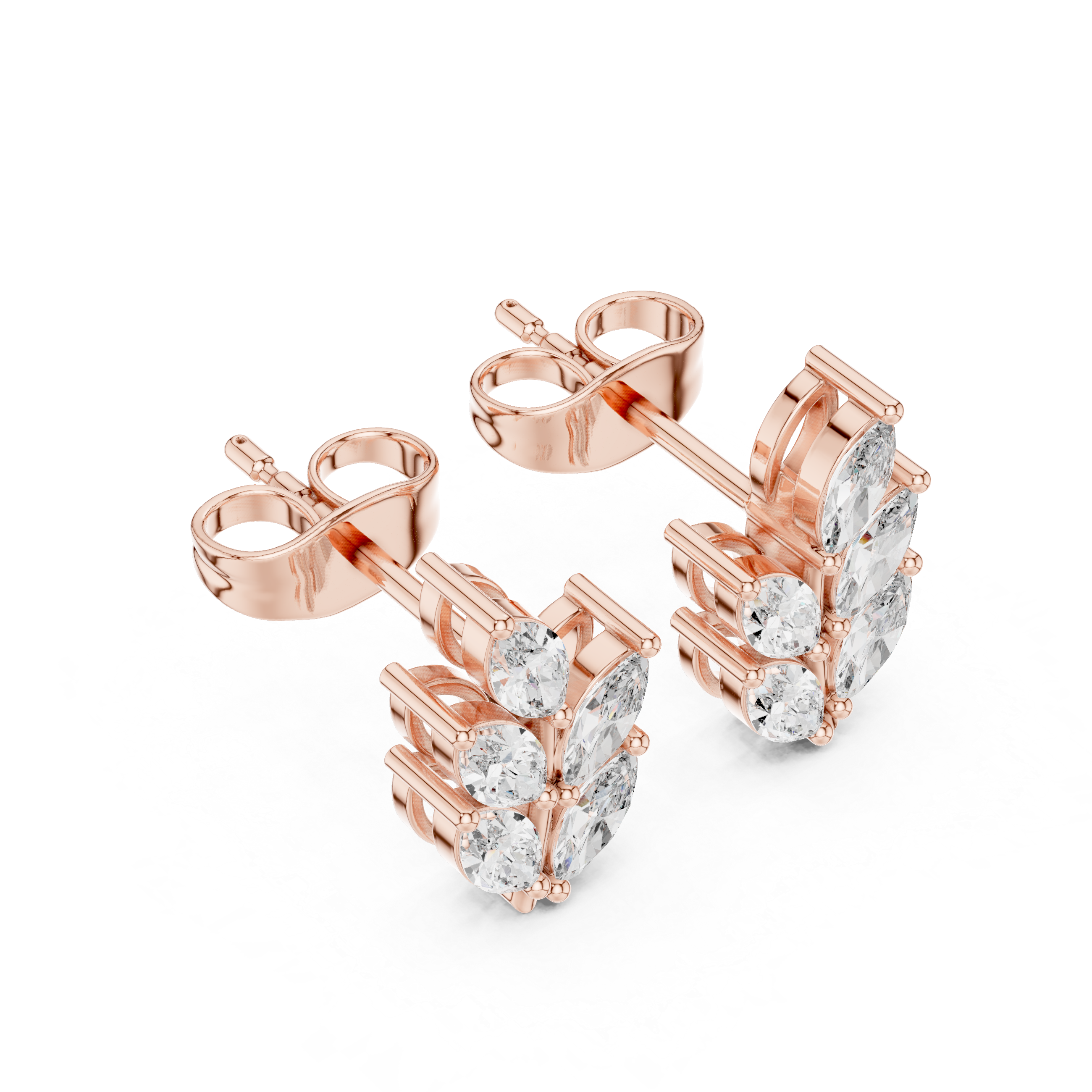 Marquise Diamond Leaf Stud Earrings