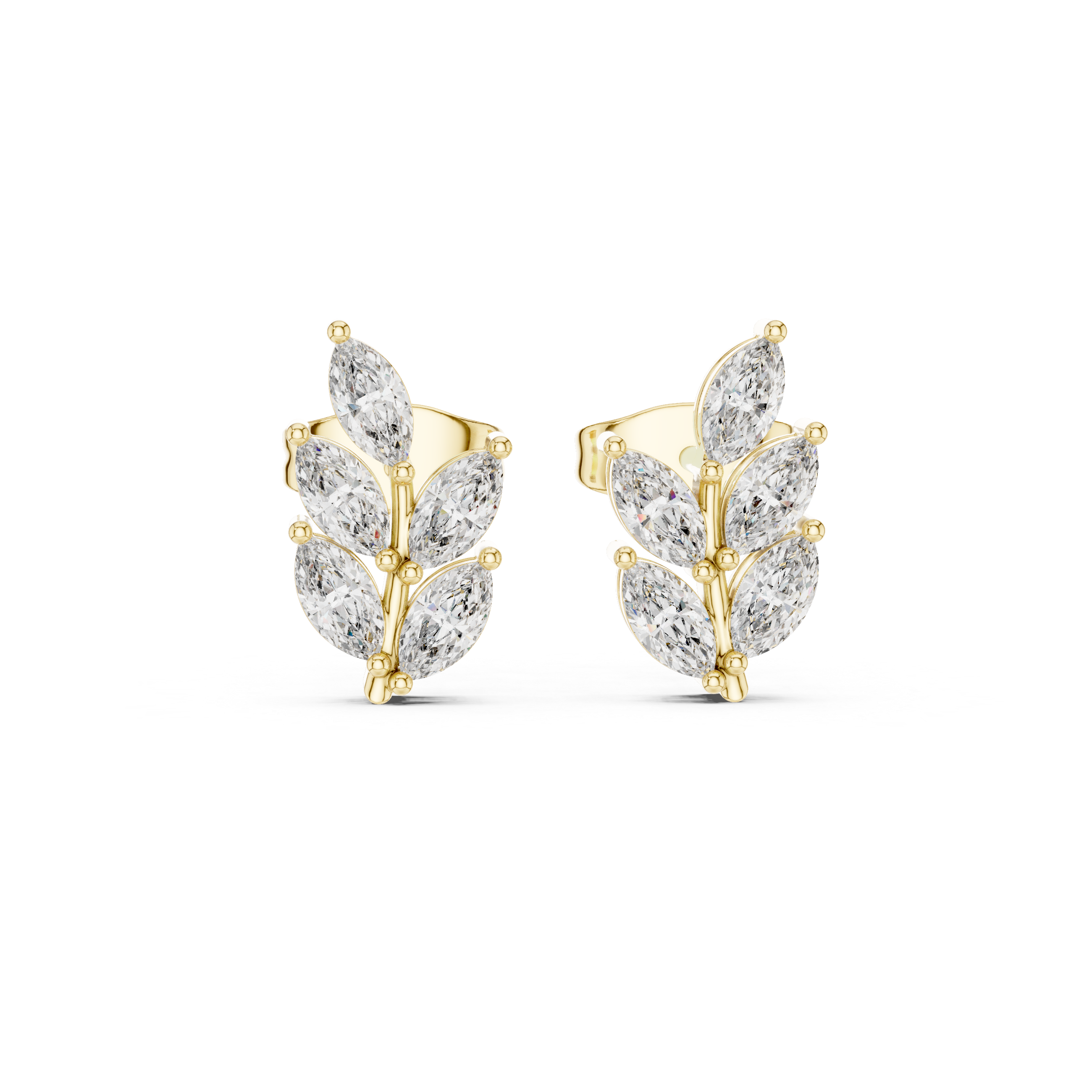 Marquise Diamond Leaf Stud Earrings