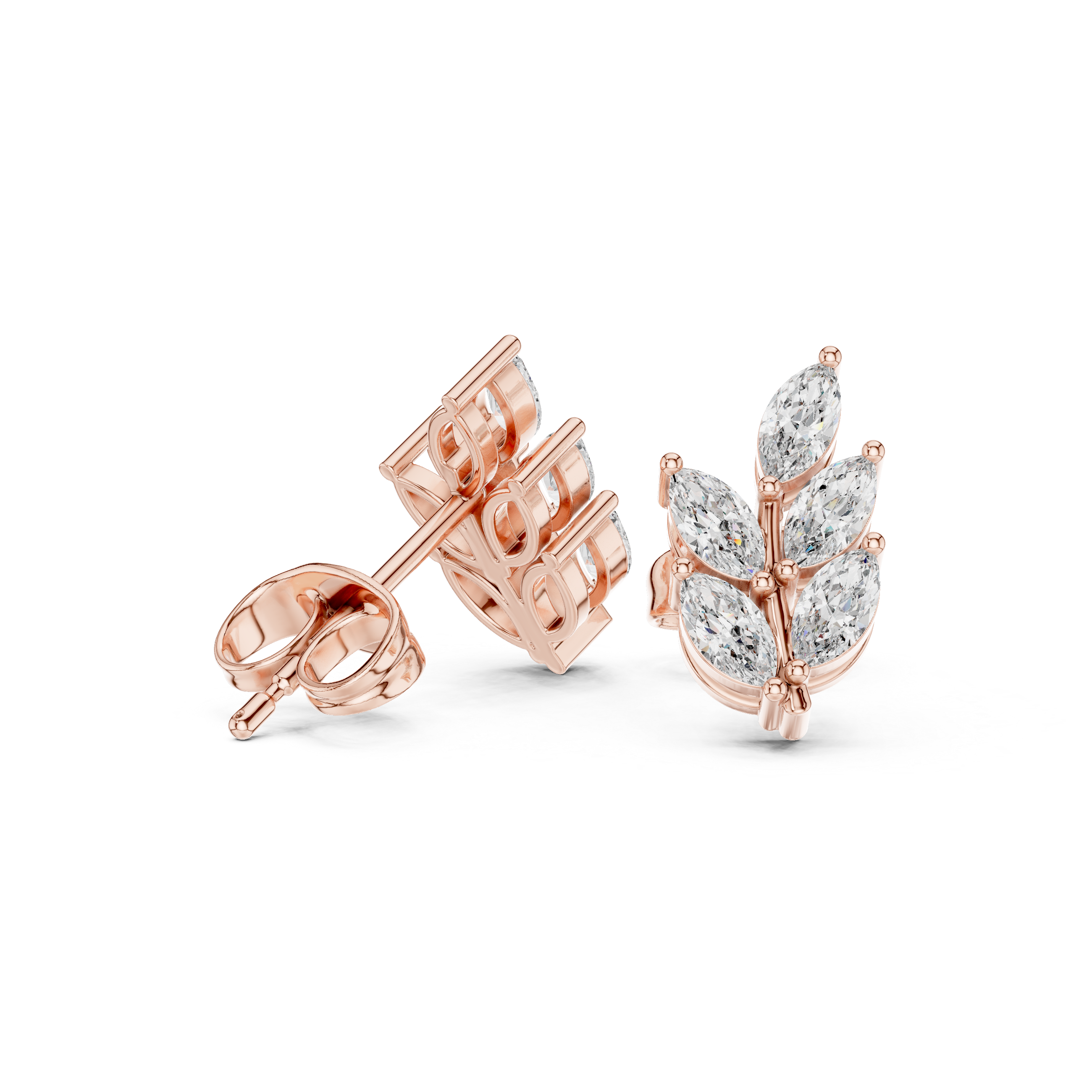 Marquise Diamond Leaf Stud Earrings