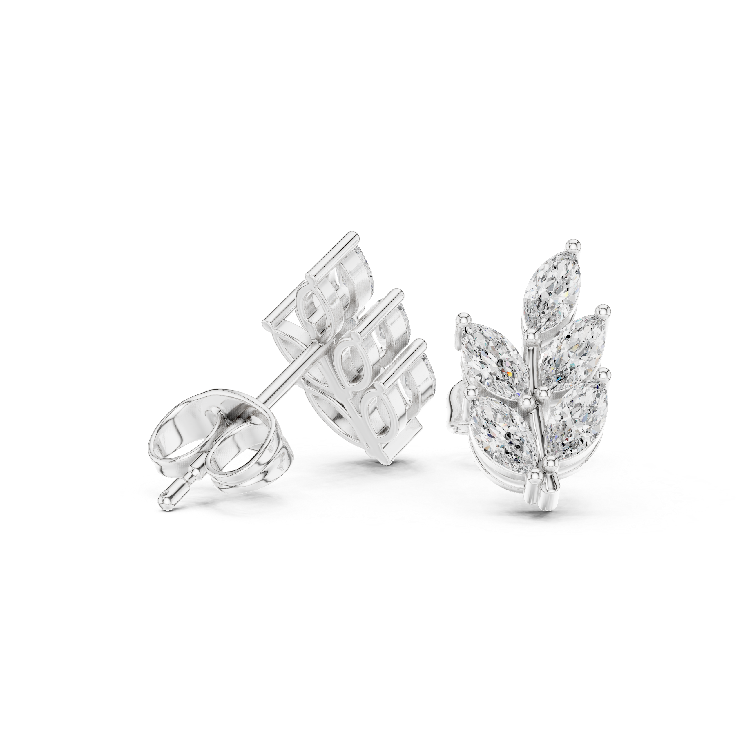 Marquise Diamond Leaf Stud Earrings