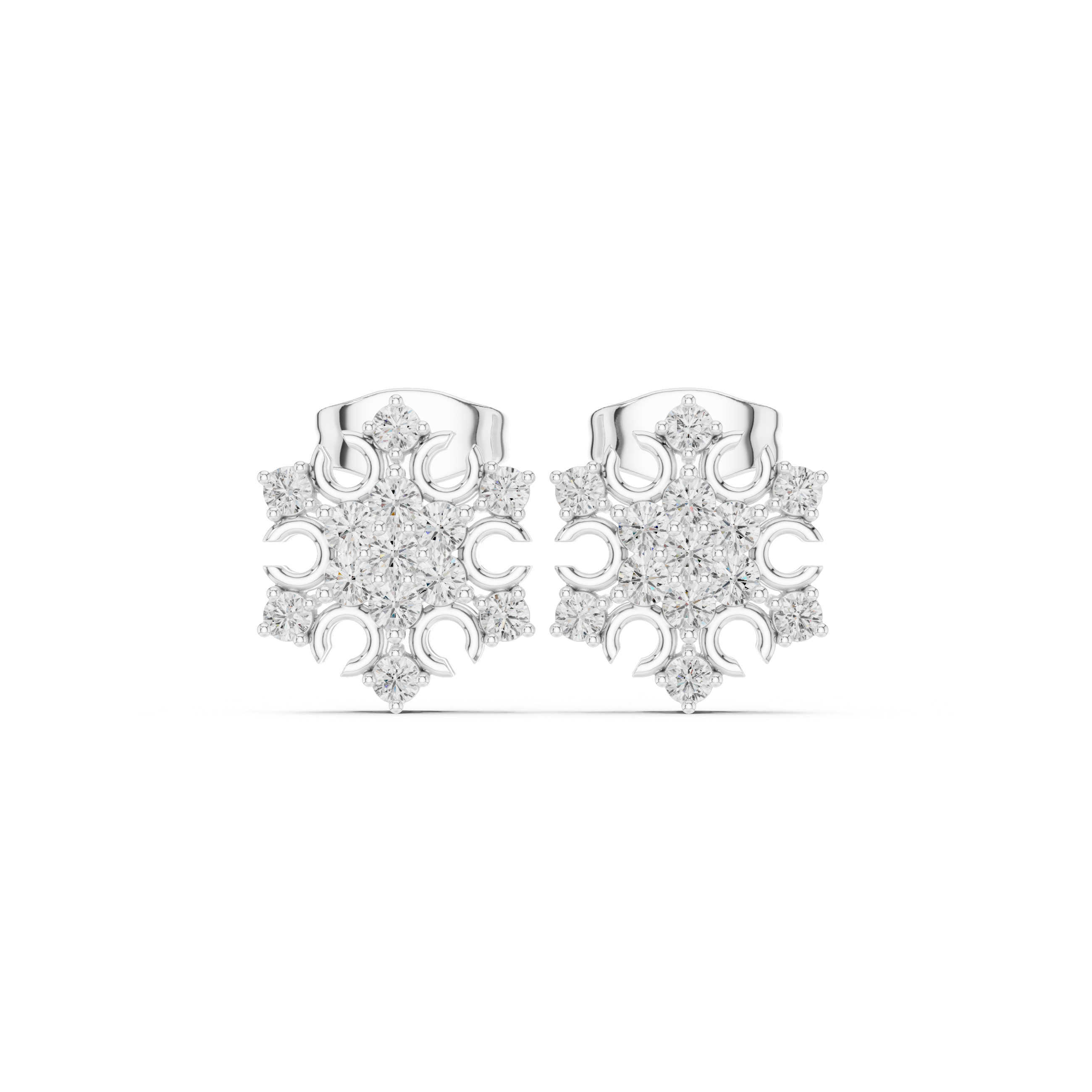 Ornate Floral Diamond Cluster Stud Earrings with Openwork Detail