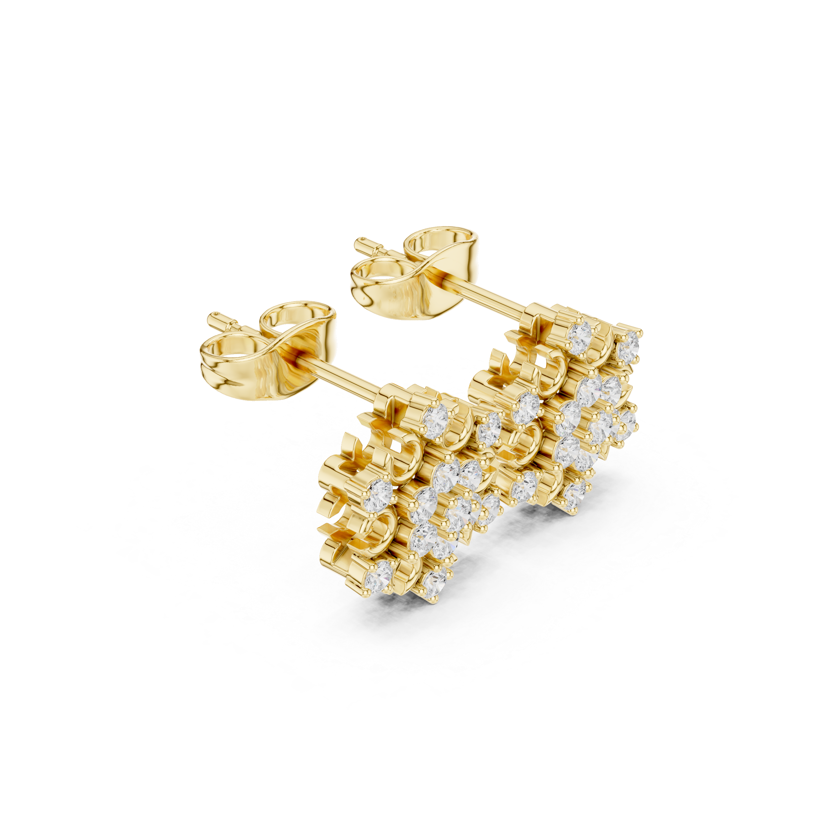 Ornate Floral Diamond Cluster Stud Earrings with Openwork Detail