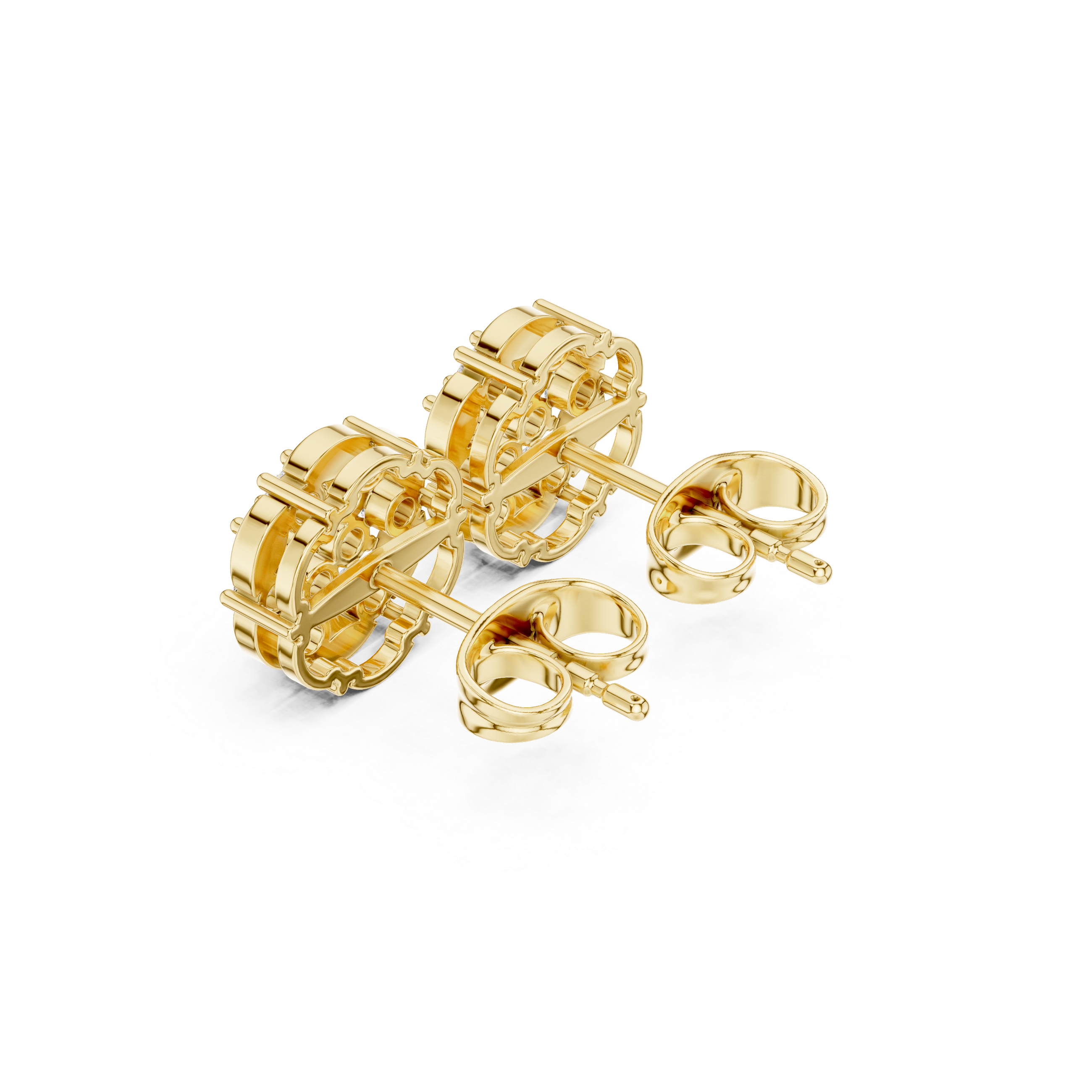 Round Diamond Cluster Stud Earrings with Marquise Accents