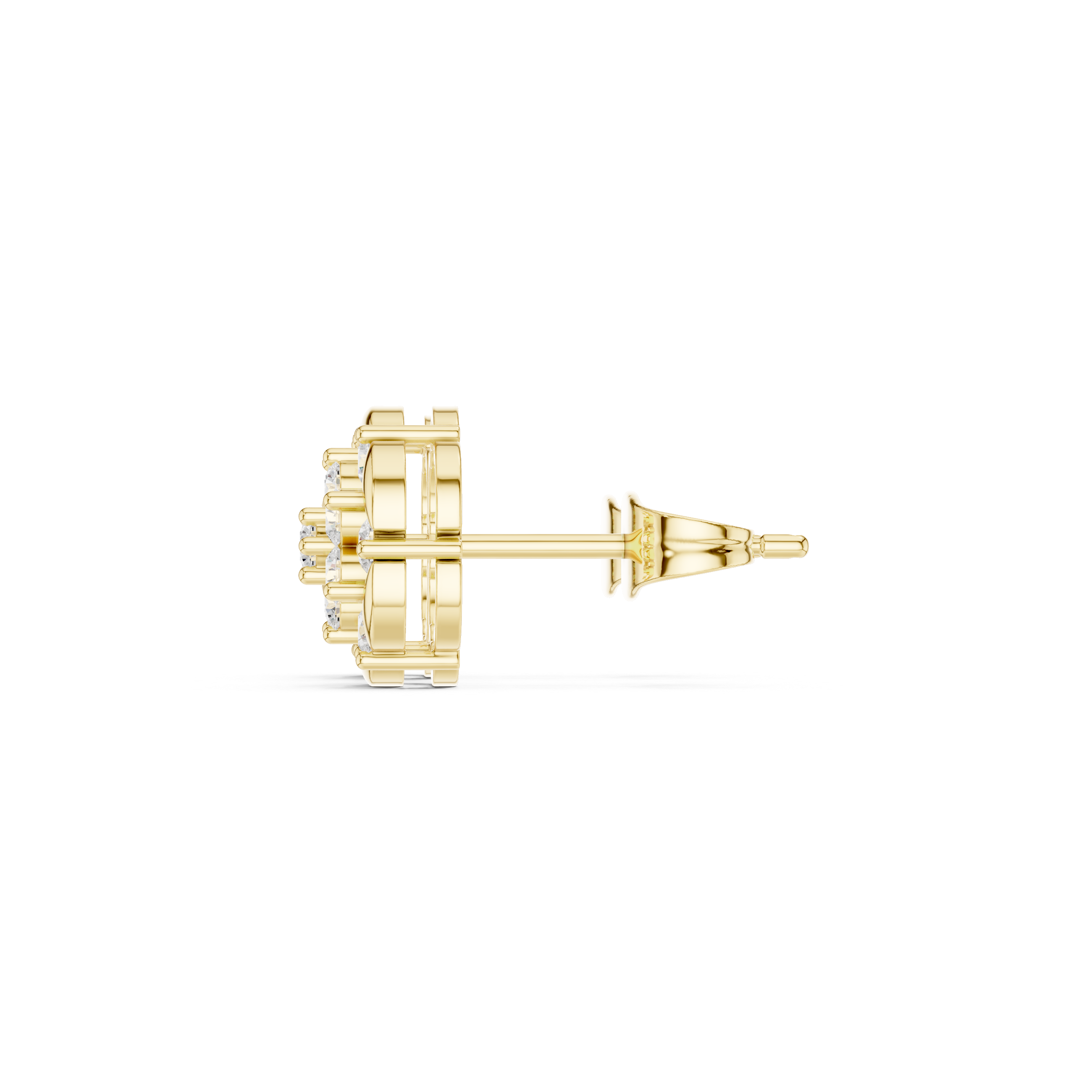 Round Diamond Cluster Stud Earrings with Marquise Accents