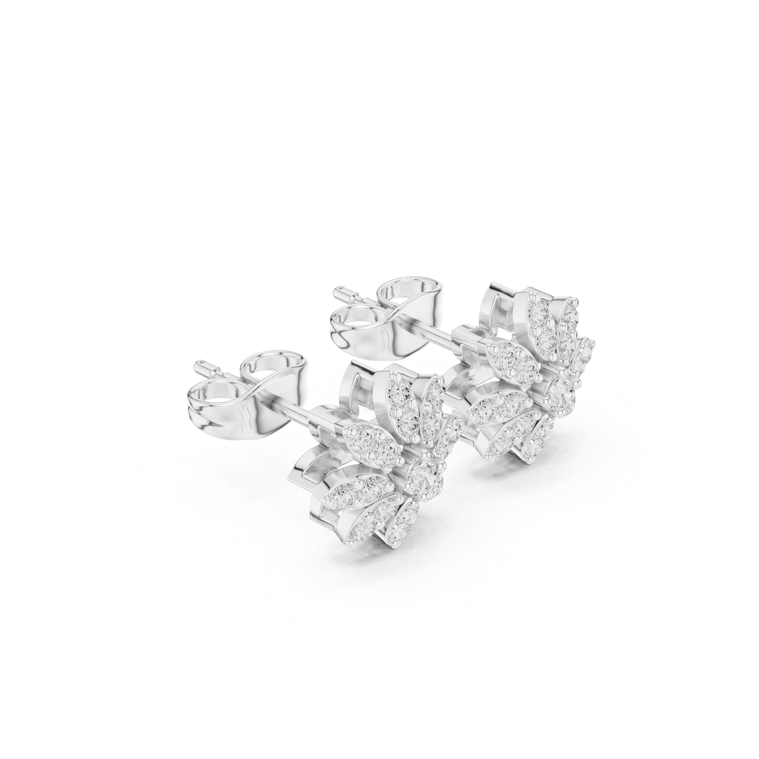 Floral Marquise & Round Diamond Cluster Stud Earrings