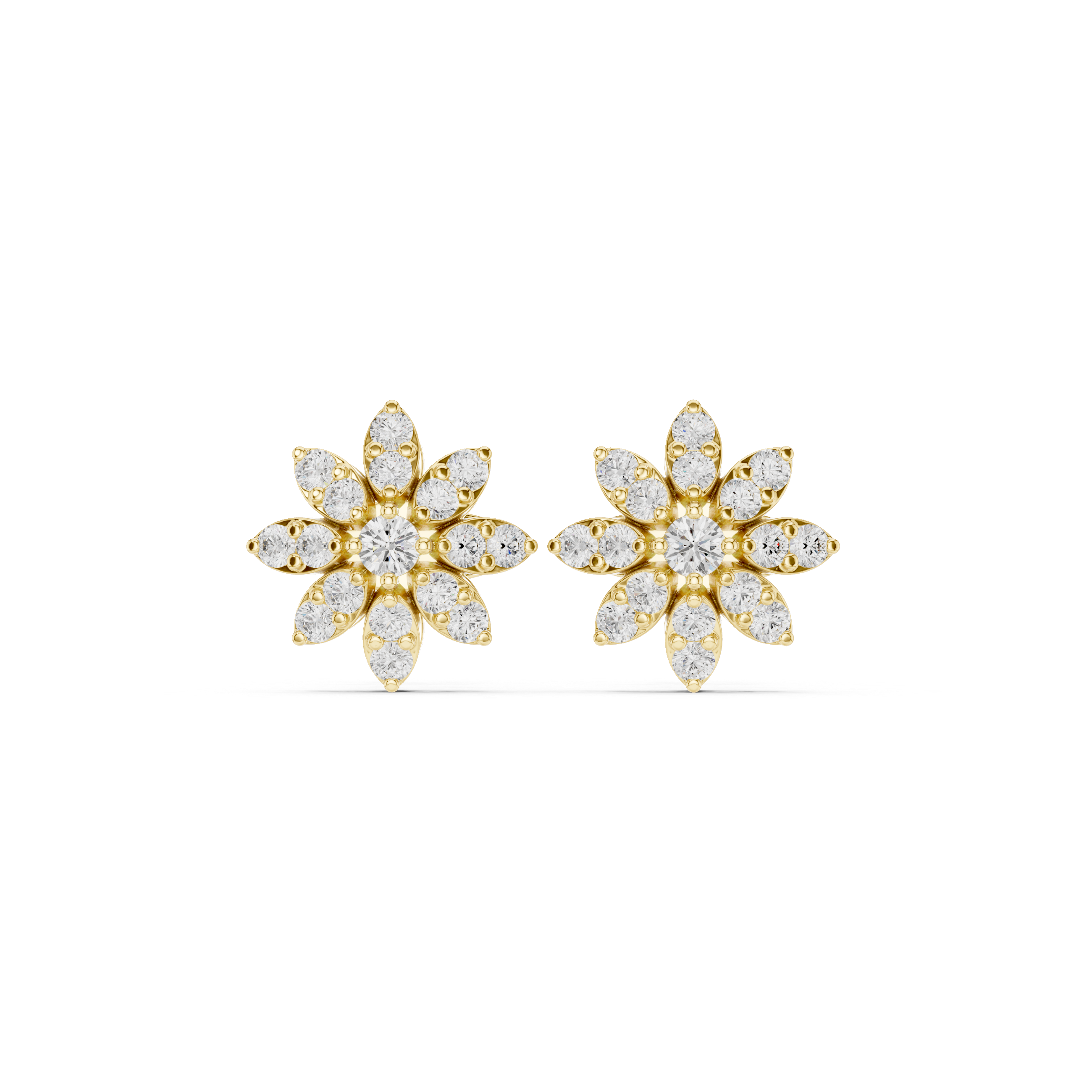 Floral Marquise & Round Diamond Cluster Stud Earrings