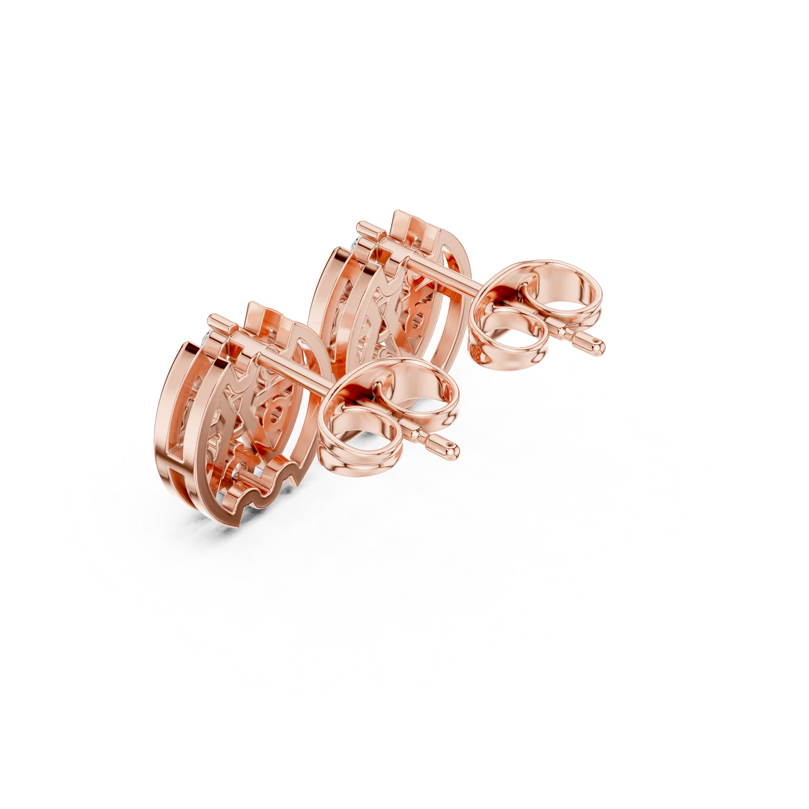 Round Diamond Cluster Stud Earrings with Openwork Petal Frame