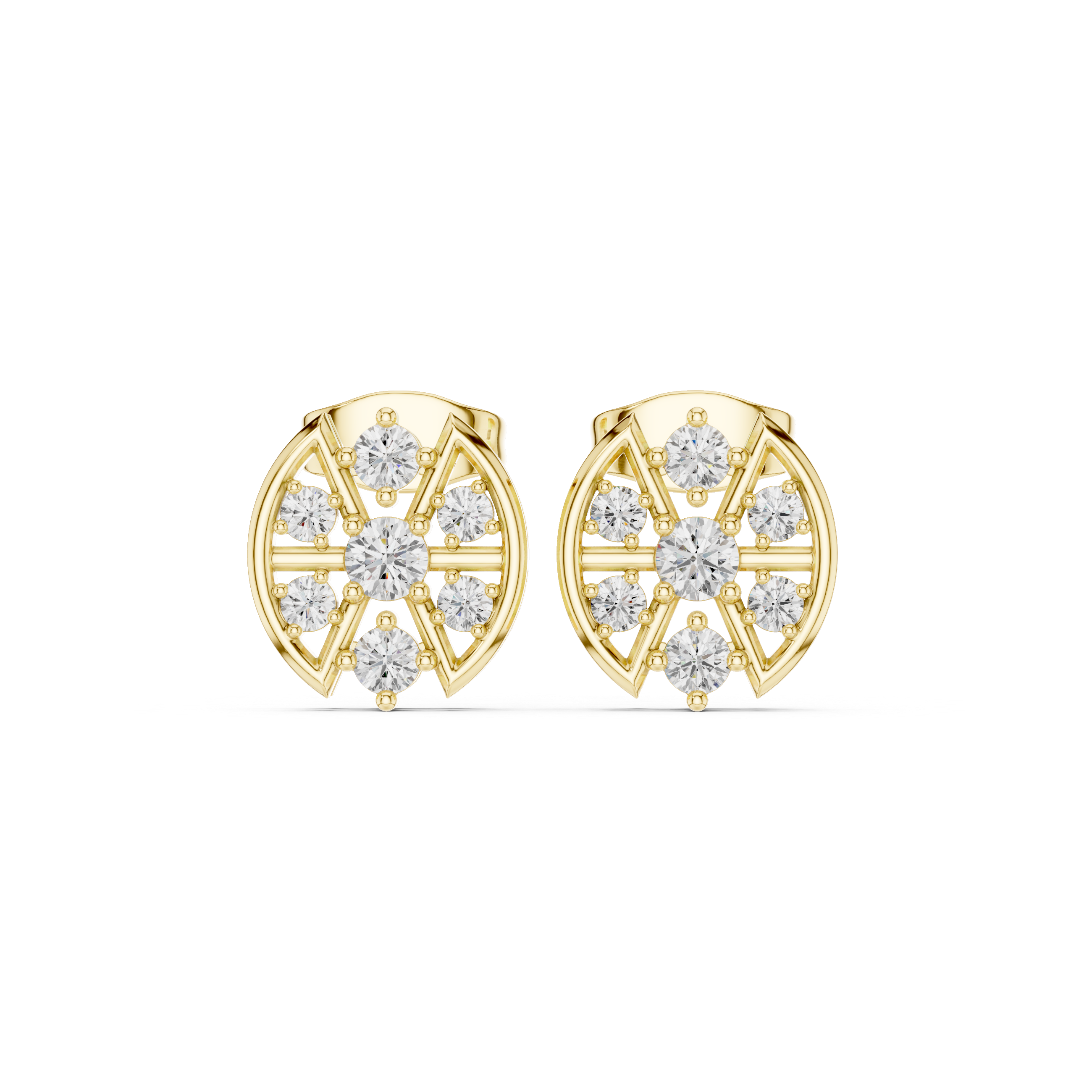 Round Diamond Cluster Stud Earrings with Openwork Petal Frame