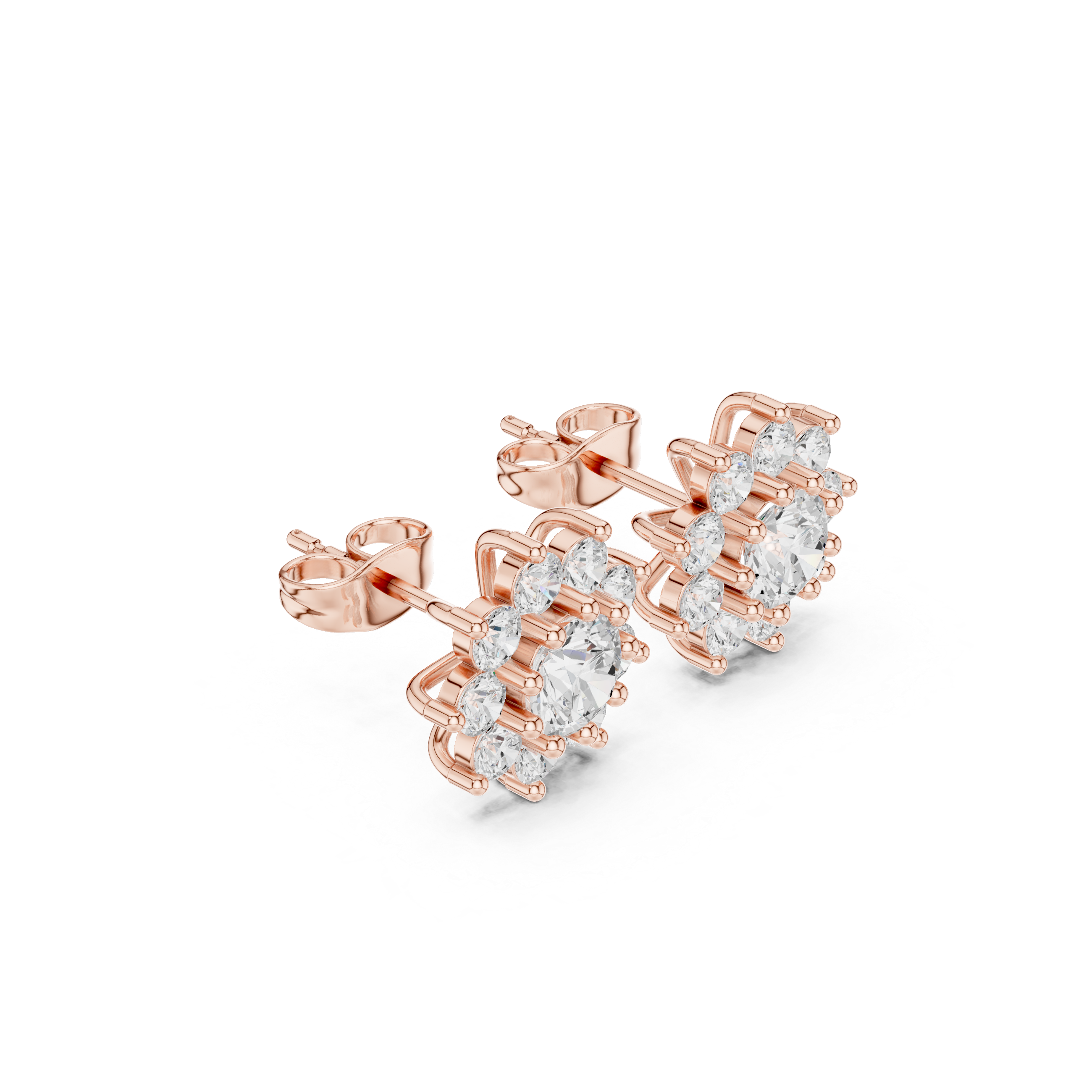 Floral Halo Diamond Stud Earrings – Round Cluster Design