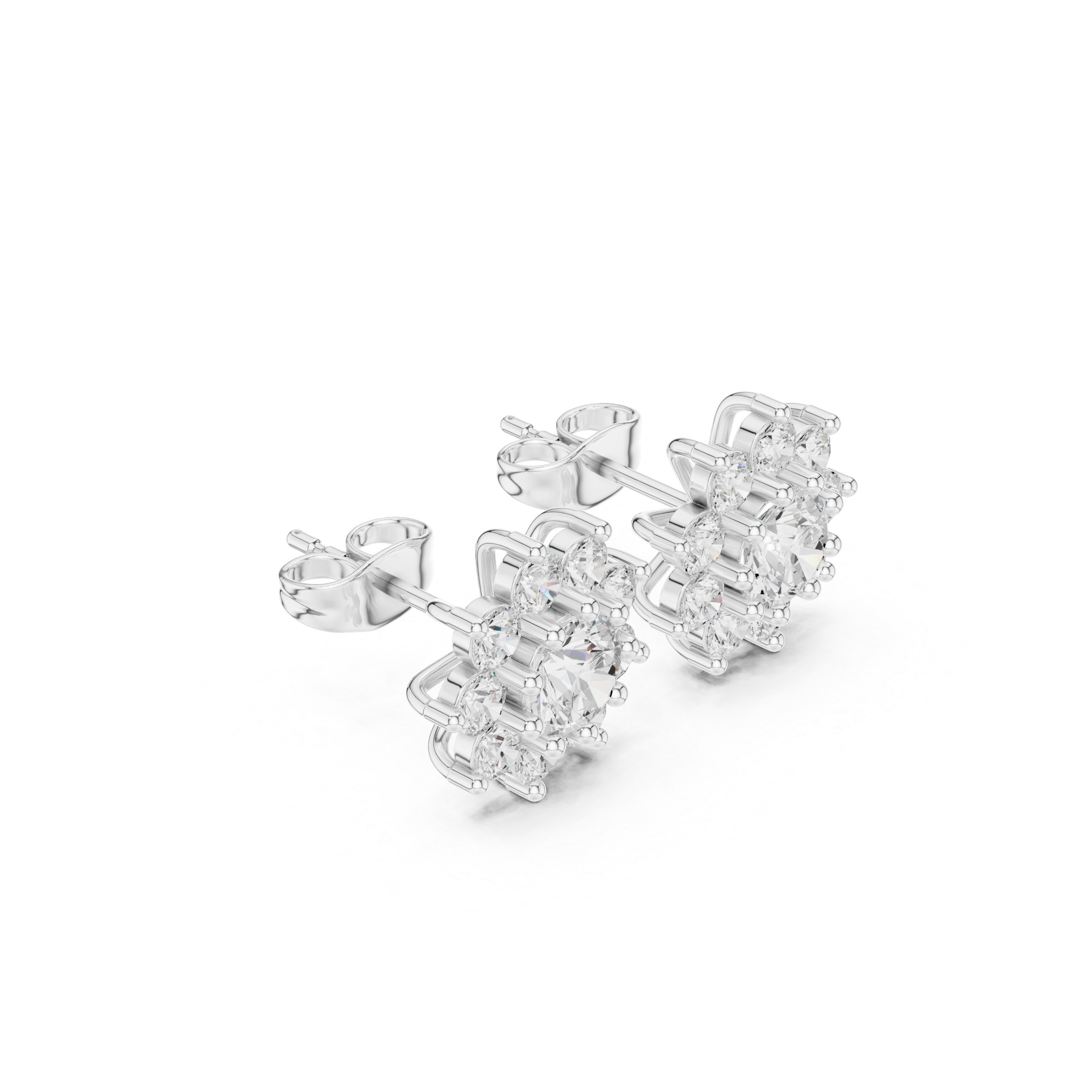 Floral Halo Diamond Stud Earrings – Round Cluster Design