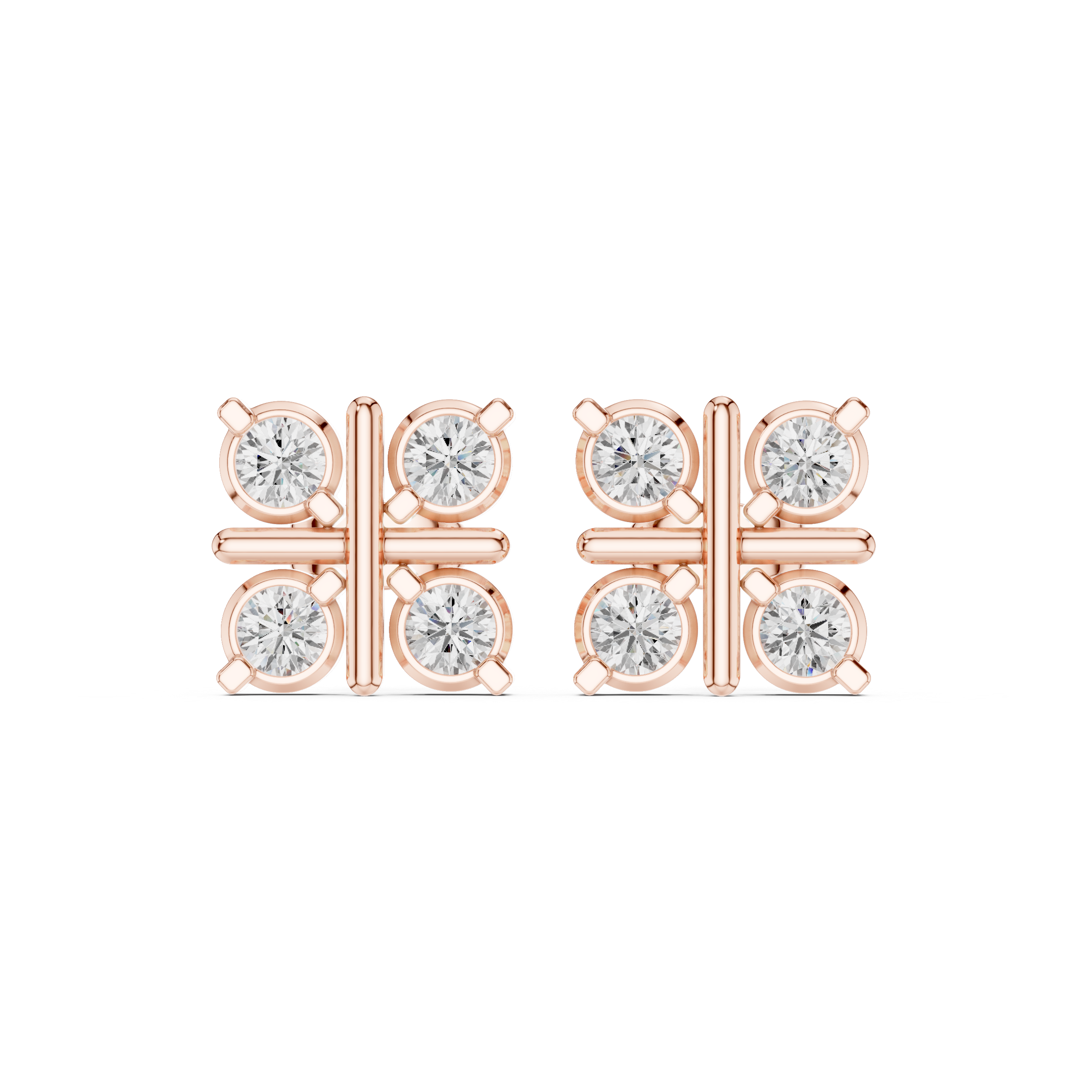 Geometric Four-Stone Diamond Stud Earrings
