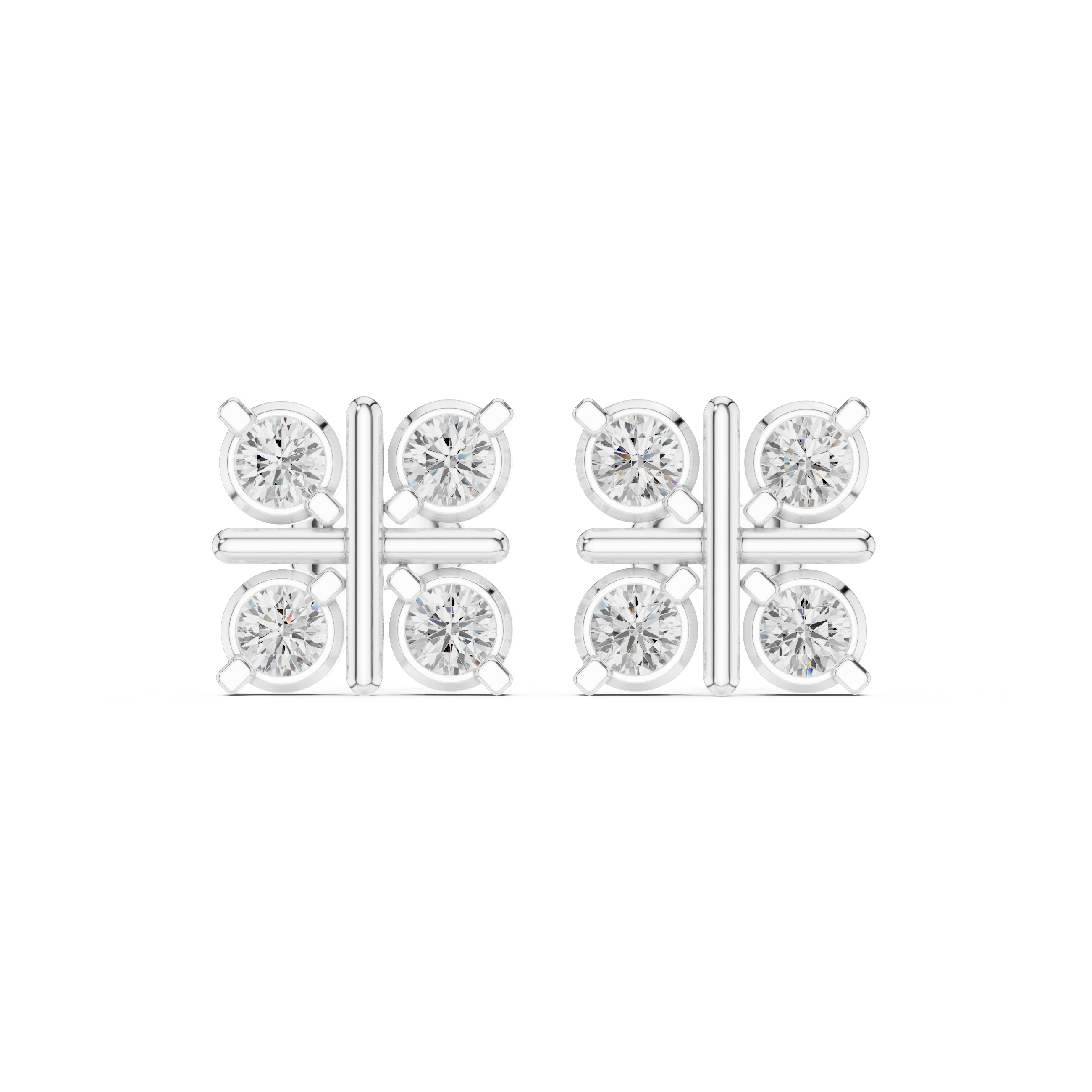 Geometric Four-Stone Diamond Stud Earrings