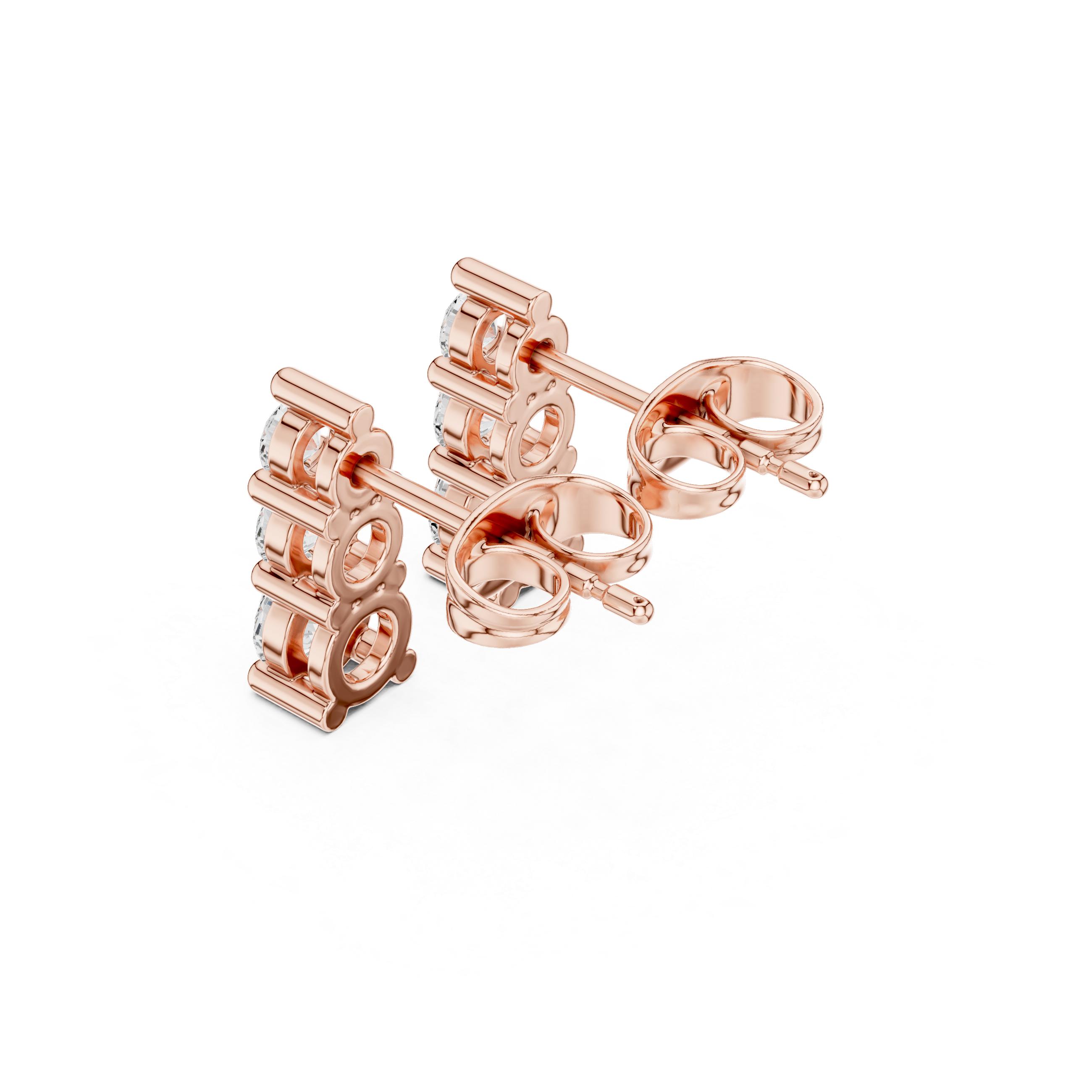 Three-Stone Vertical Diamond Stud Earrings