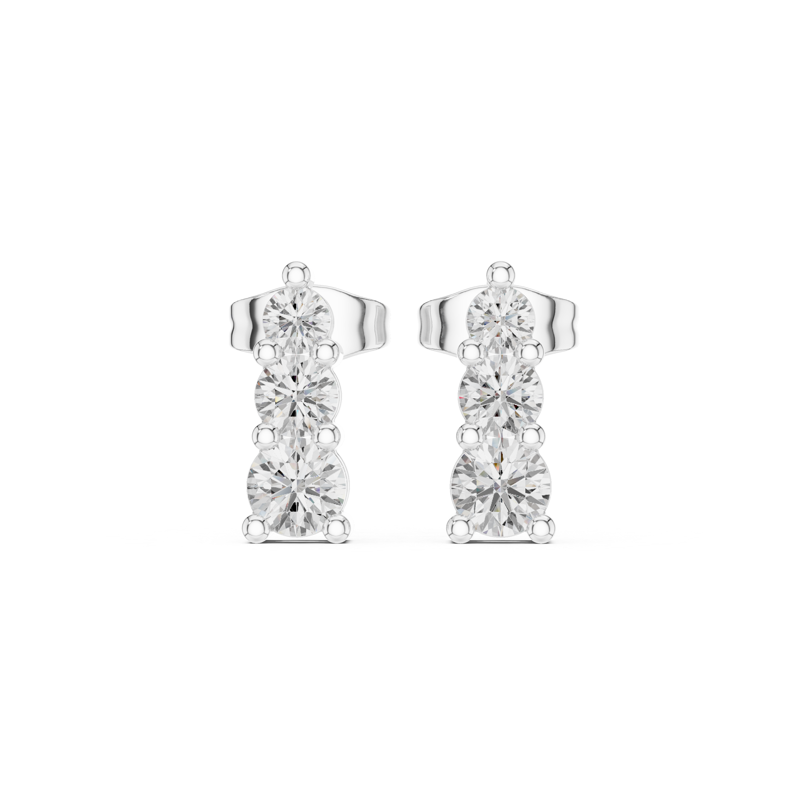 Three-Stone Vertical Diamond Stud Earrings