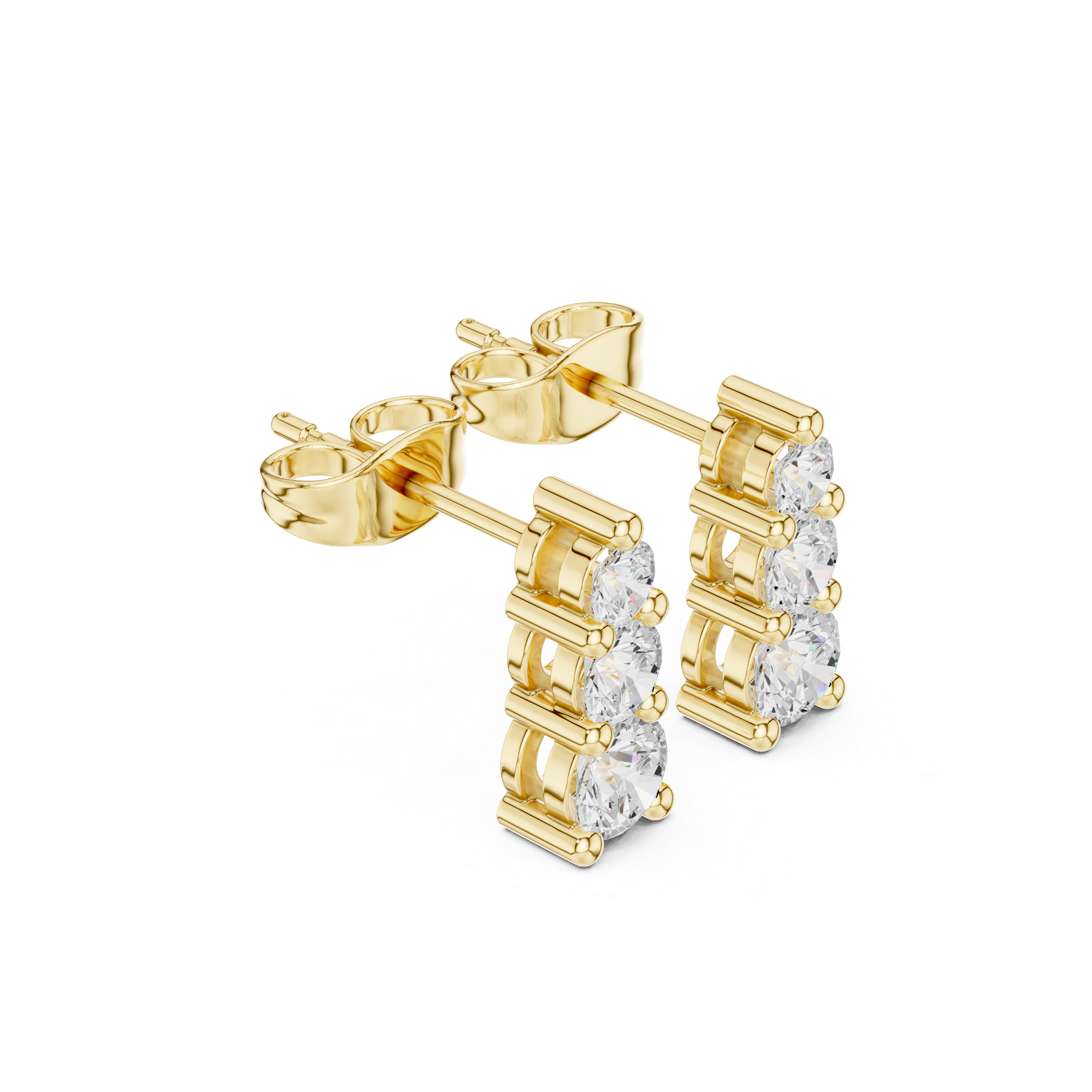 Three-Stone Vertical Diamond Stud Earrings
