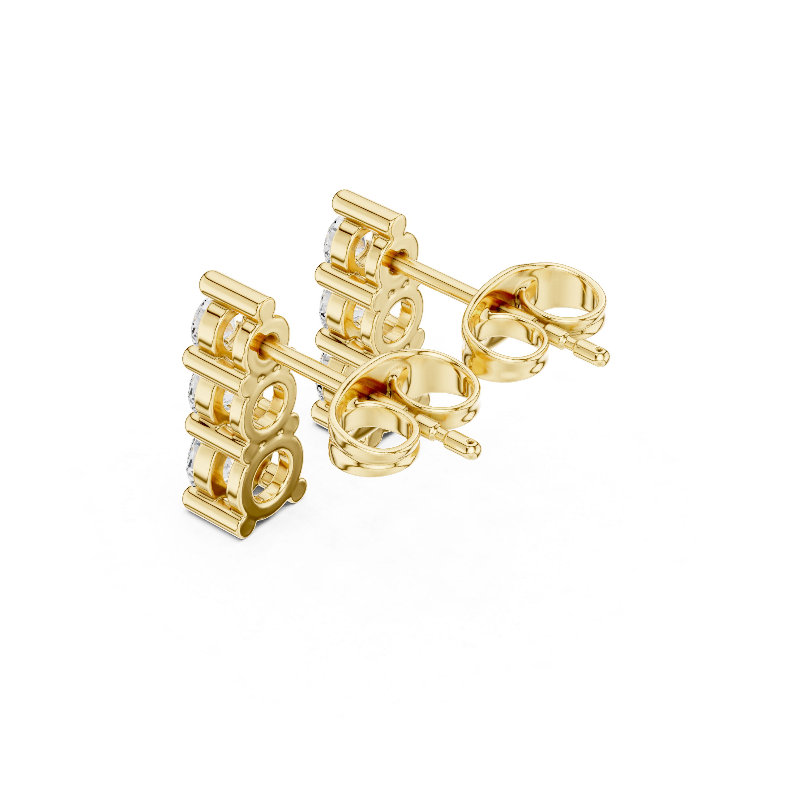 Three-Stone Vertical Diamond Stud Earrings