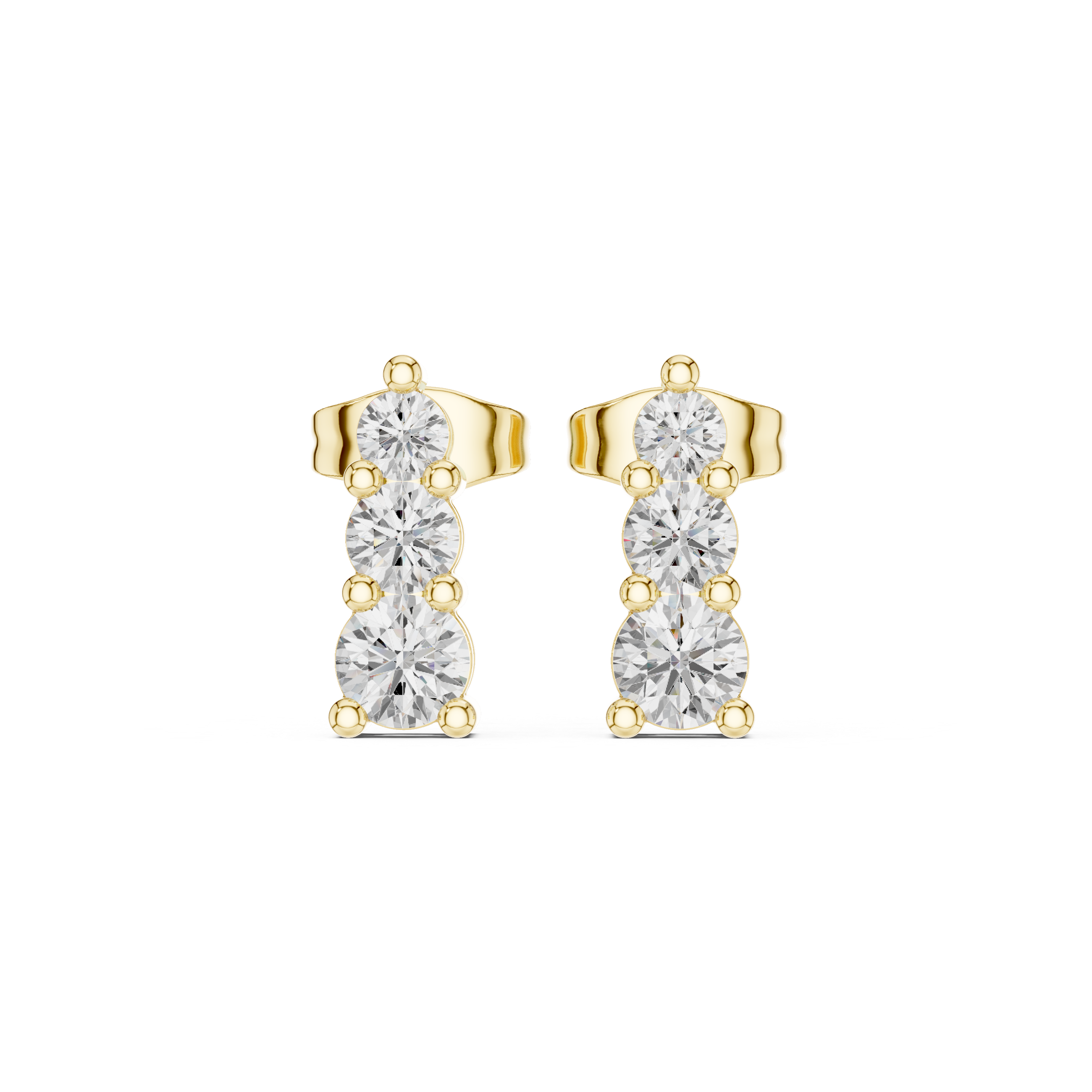 Three-Stone Vertical Diamond Stud Earrings