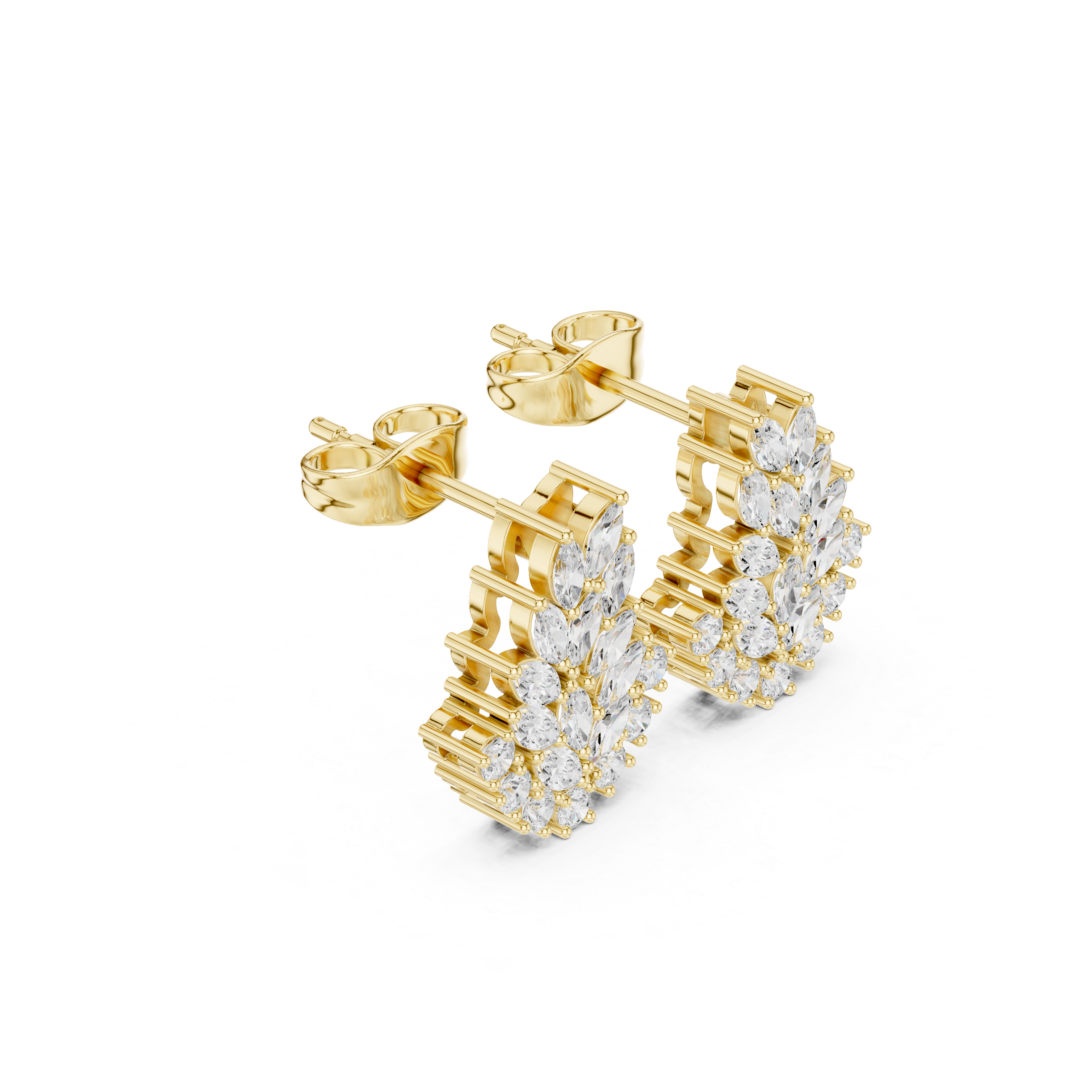 Marquise & Round Diamond Cluster Leaf Earrings