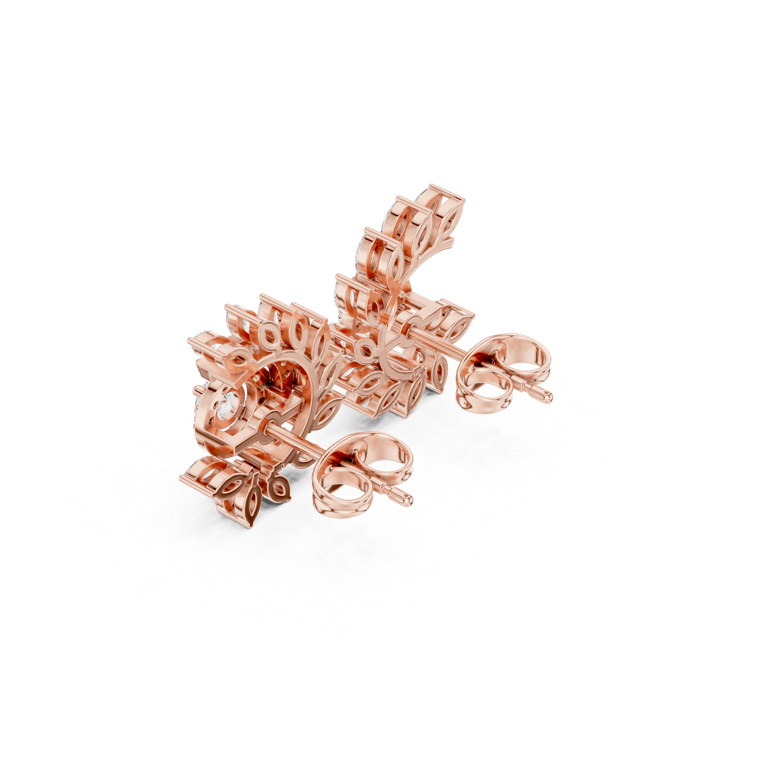 Marquise & Round Diamond Spiral Floral Stud Earrings
