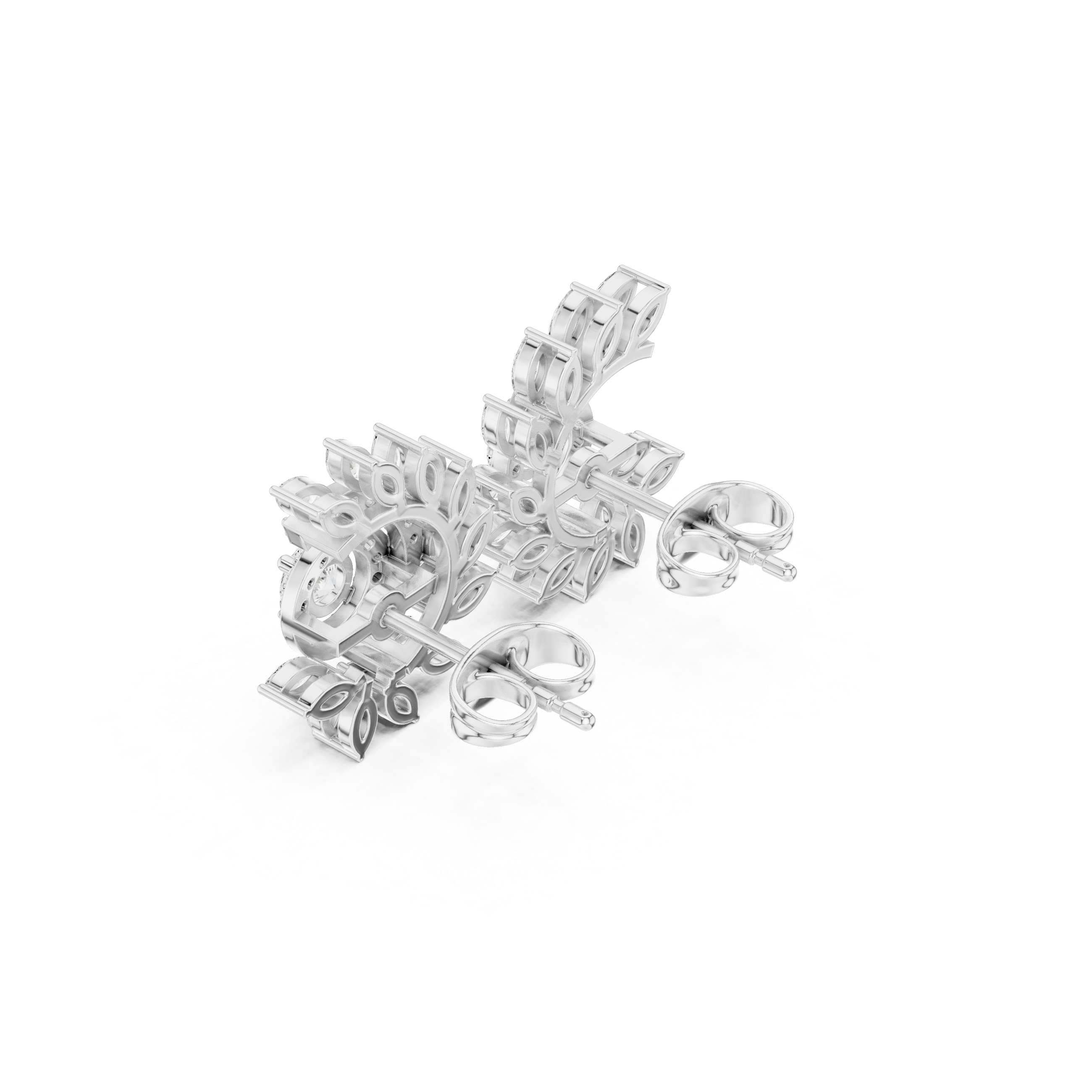 Marquise & Round Diamond Spiral Floral Stud Earrings
