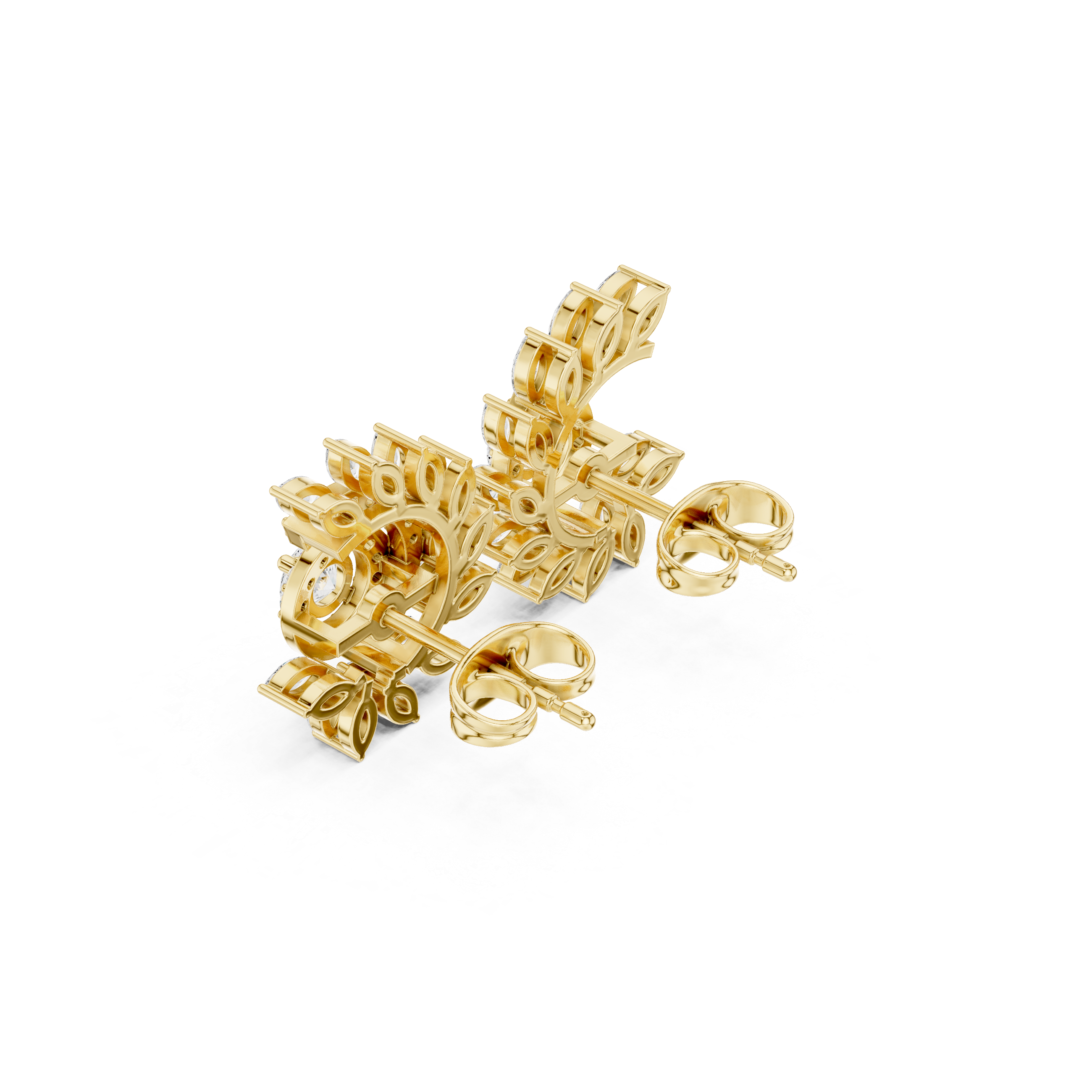 Marquise & Round Diamond Spiral Floral Stud Earrings