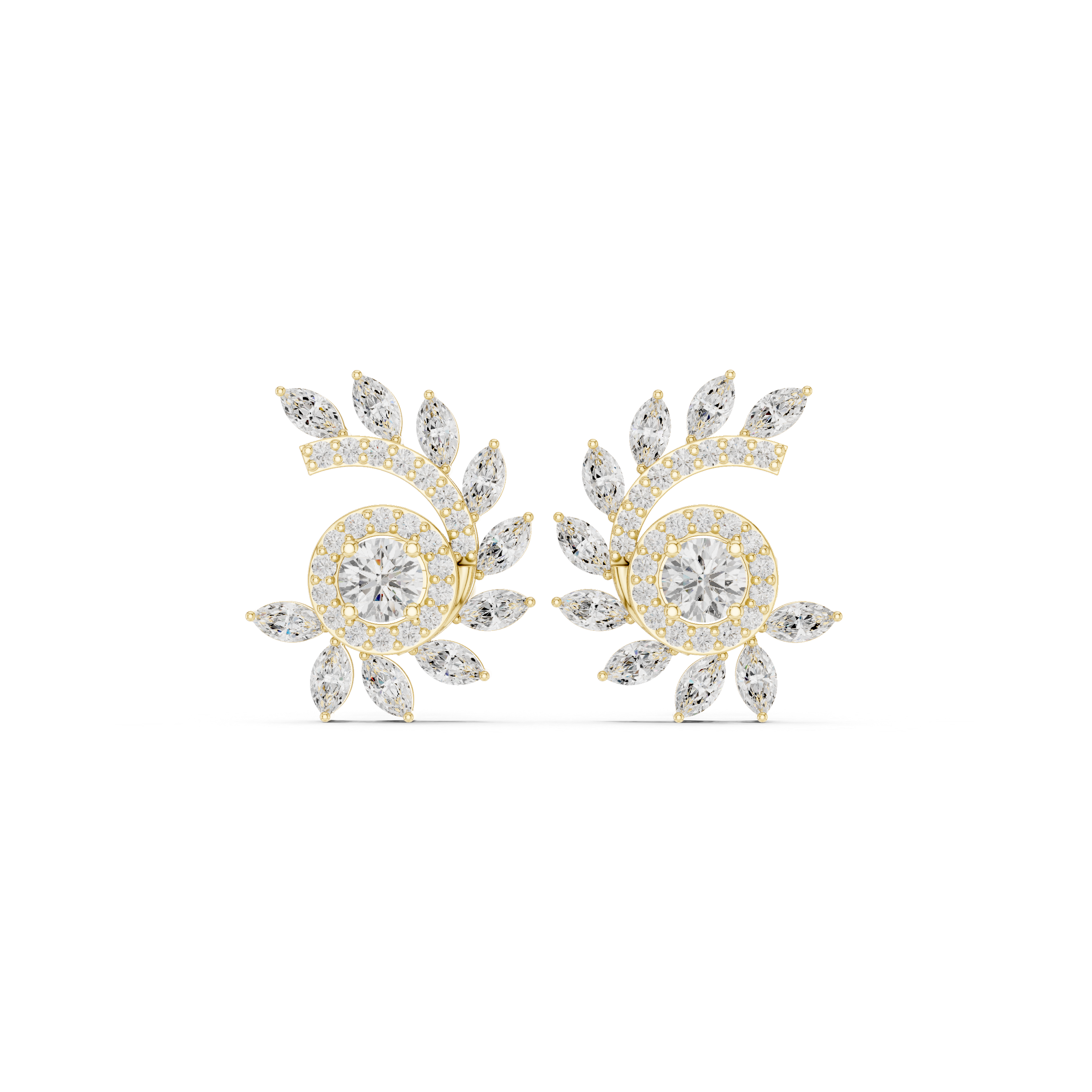 Marquise & Round Diamond Spiral Floral Stud Earrings