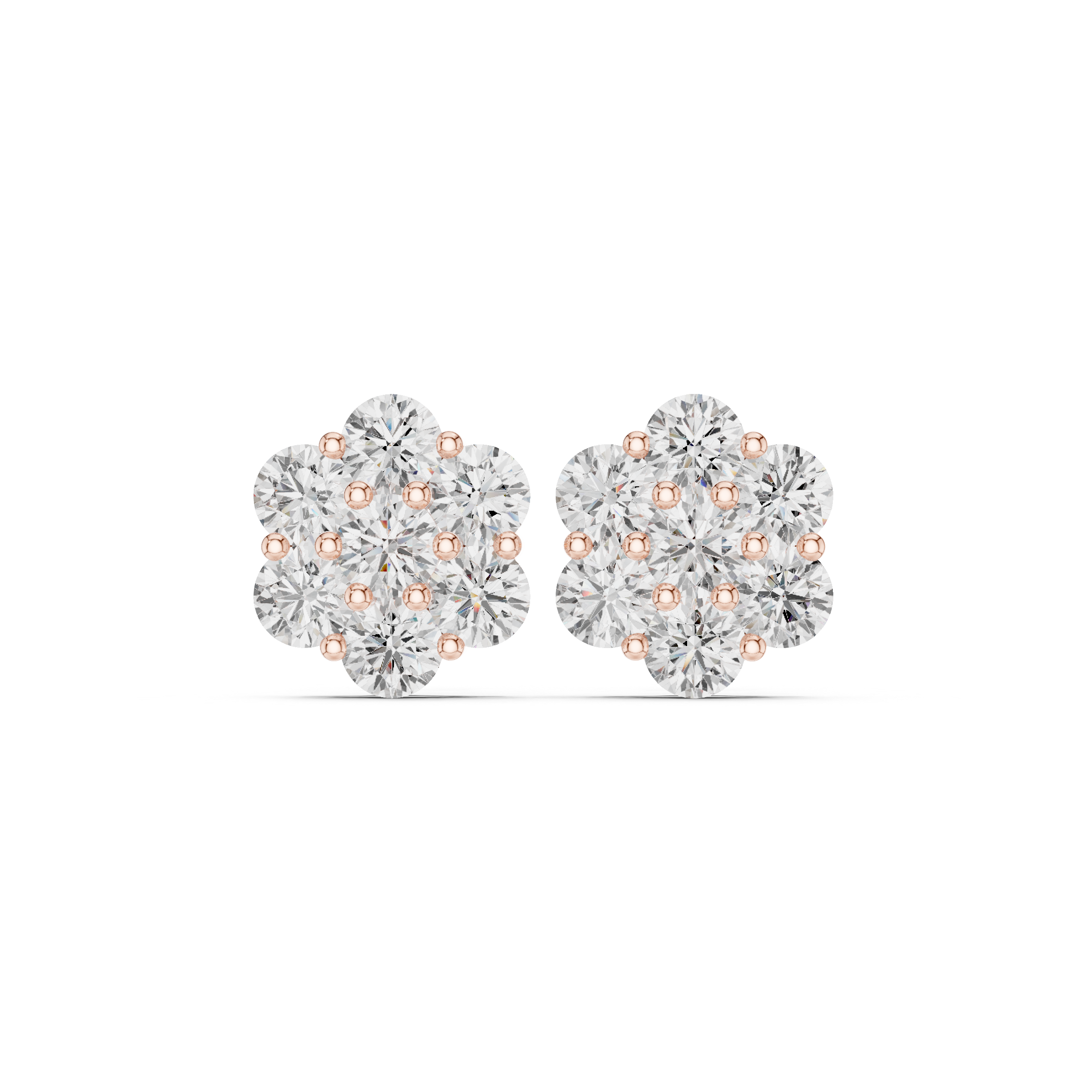 Classic Round Diamond Cluster Flower Stud Earrings