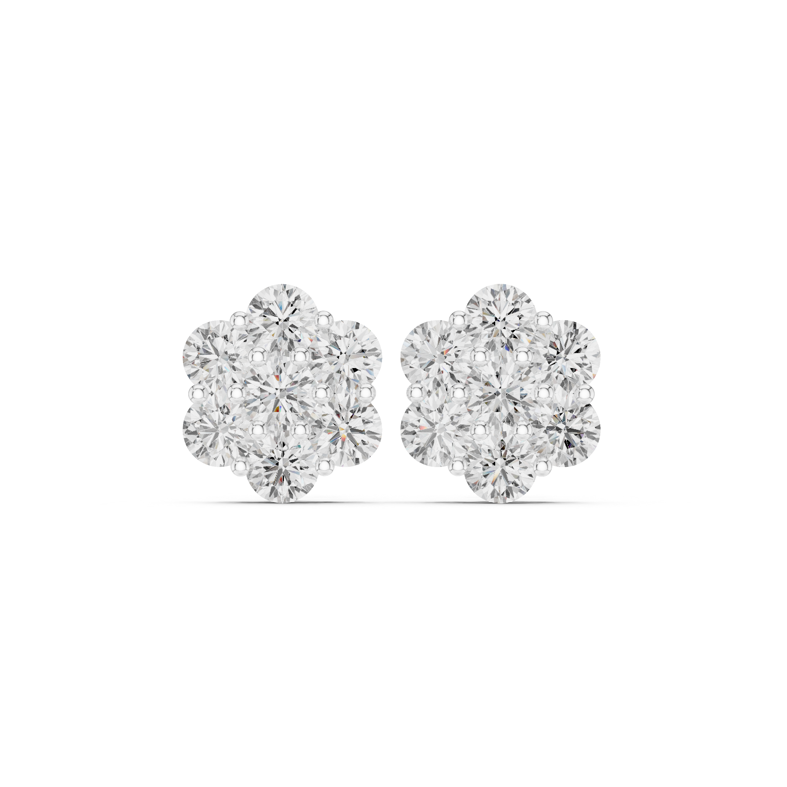 Classic Round Diamond Cluster Flower Stud Earrings