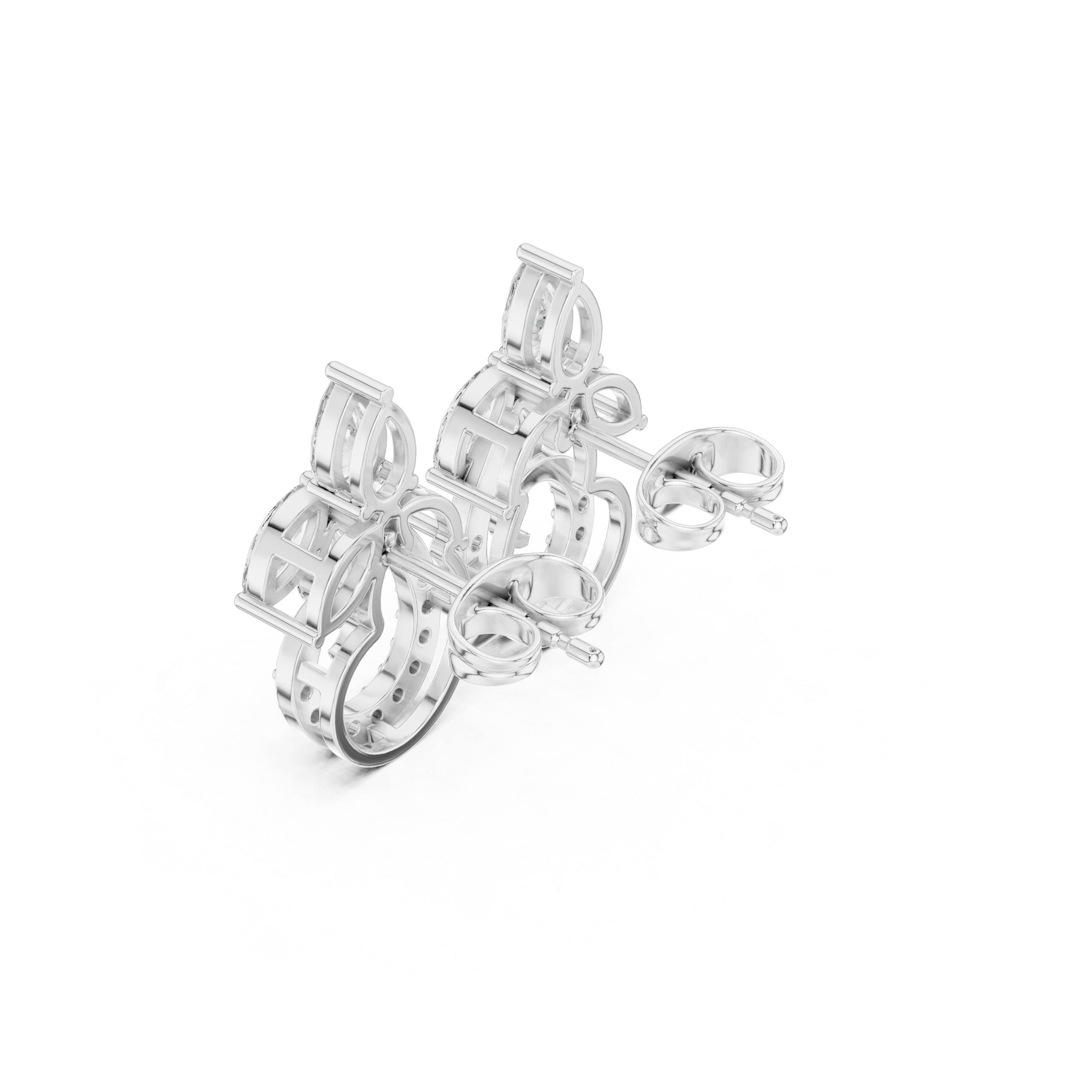 Floral Marquise Diamond Drop Earrings with Spiral Pavé Detail