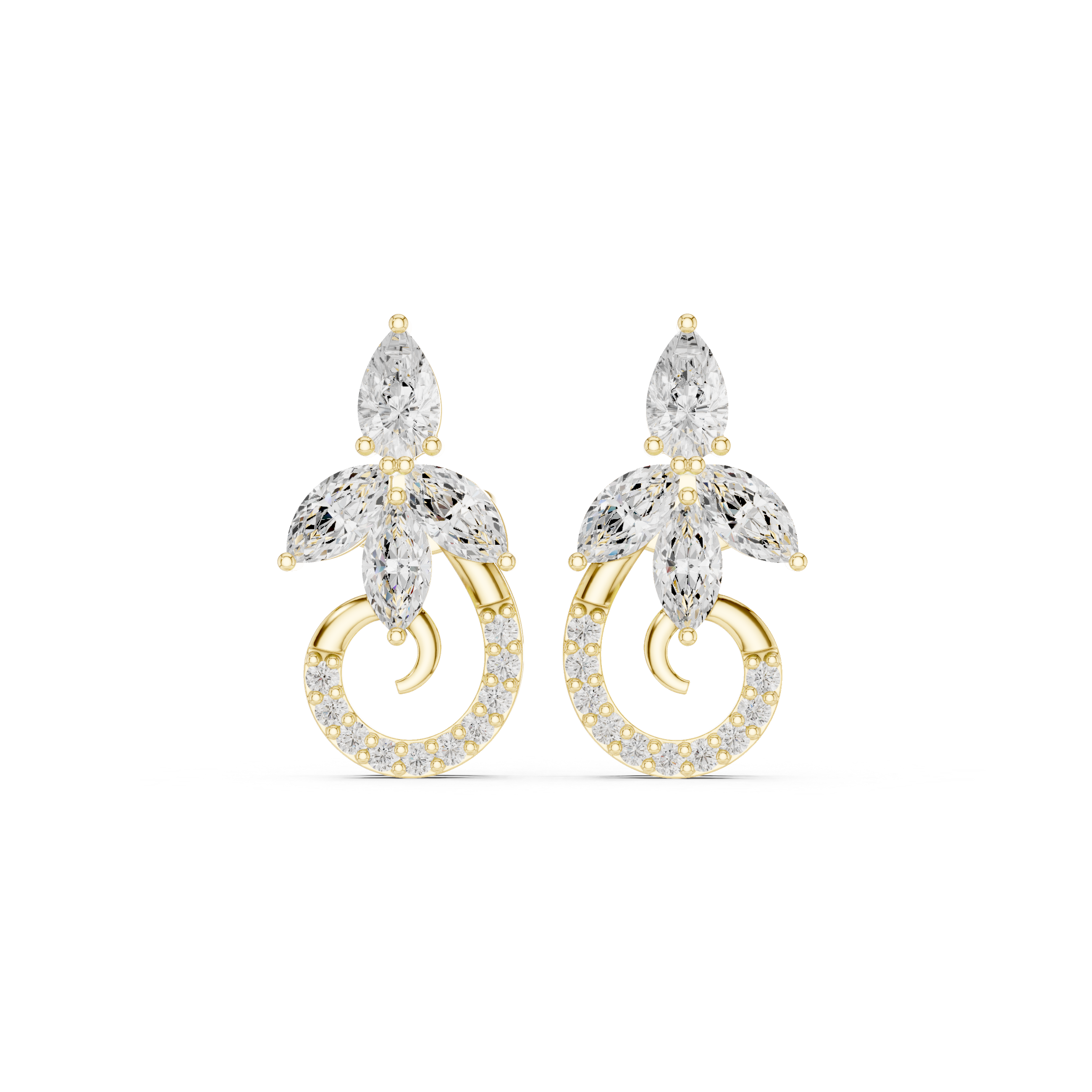 Floral Marquise Diamond Drop Earrings with Spiral Pavé Detail